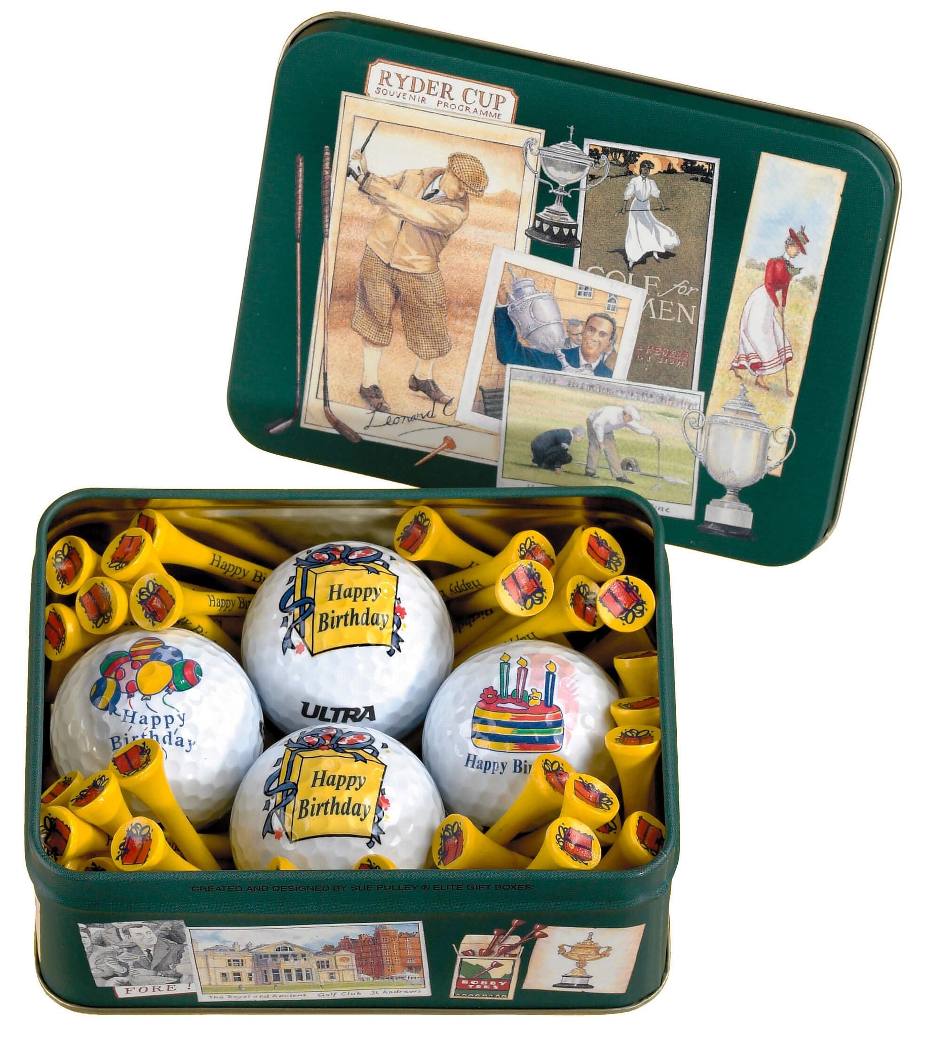 Sportiques Golf Gifts Decorazione in latta Buon compleanno (palline e tee)