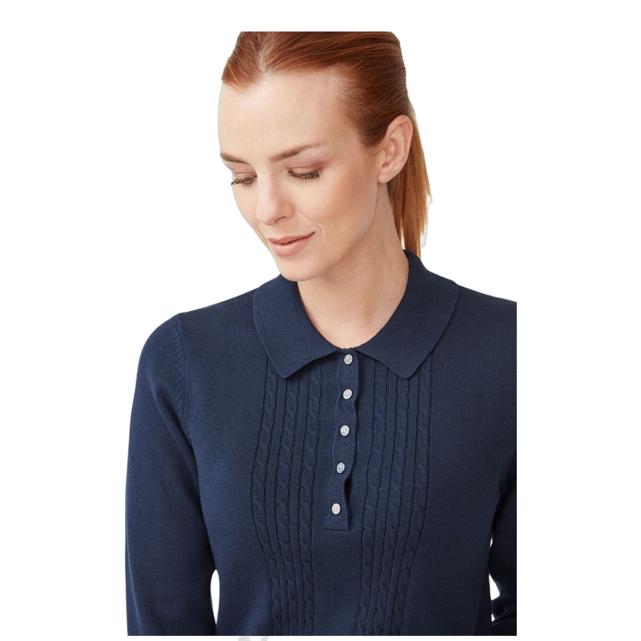 Polo Röhnisch lavorata a maglia a maniche lunghe blu navy da donna