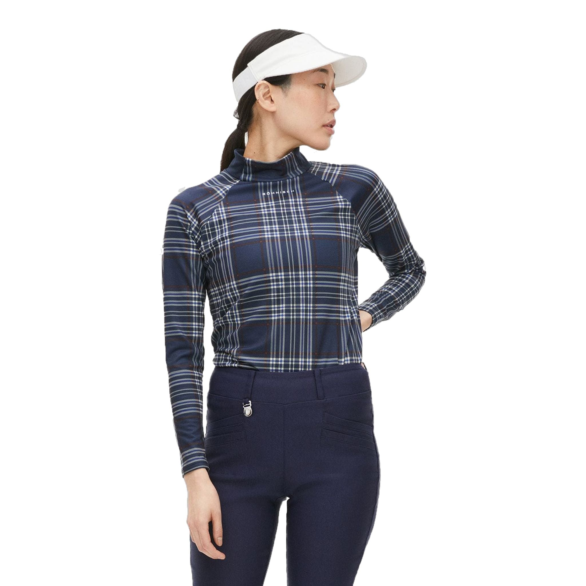 Röhnisch Elle Golf Polo Langarm Navy Check Damen Damen