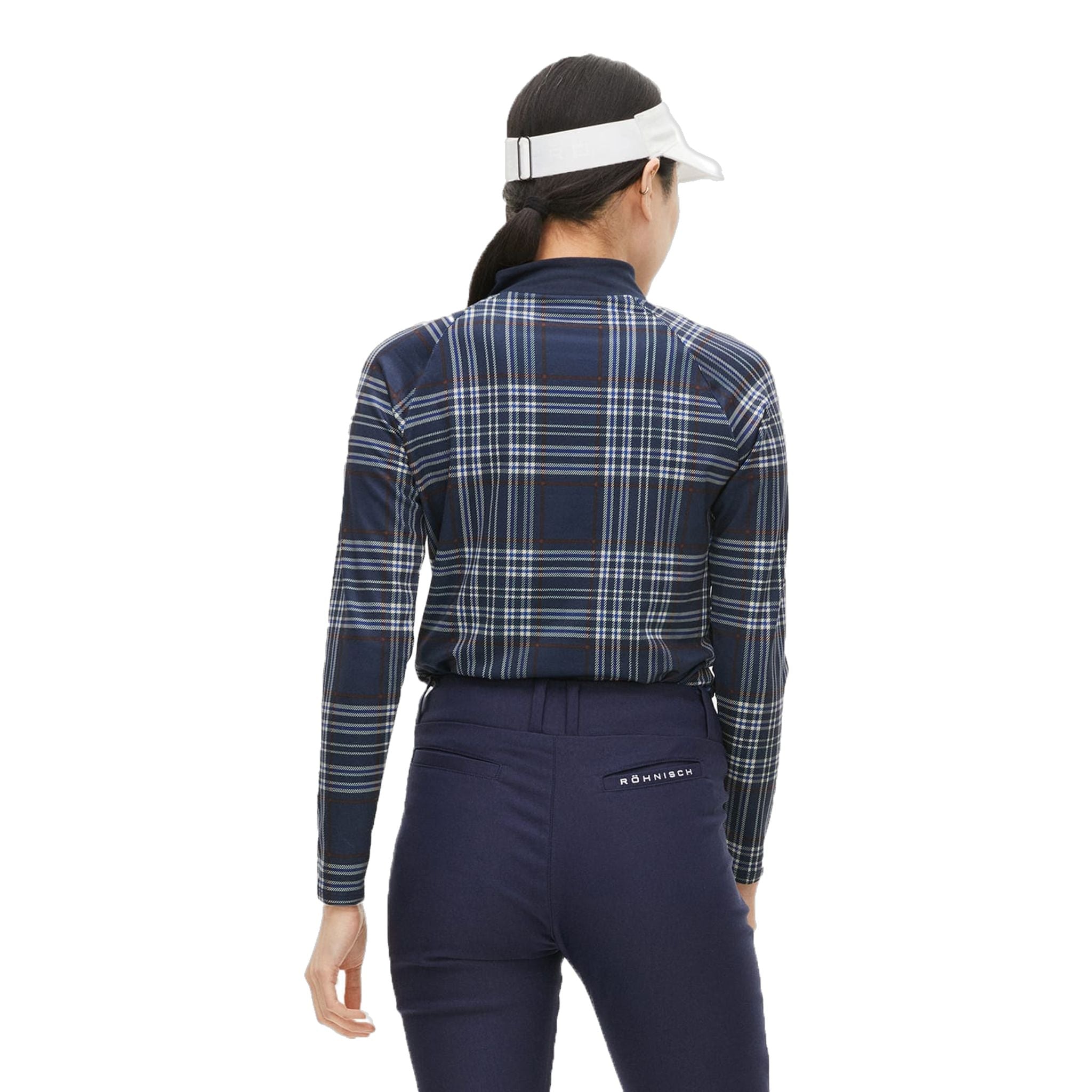 Röhnisch Elle Golf Polo Manica Lunga Blu Navy Check Donna