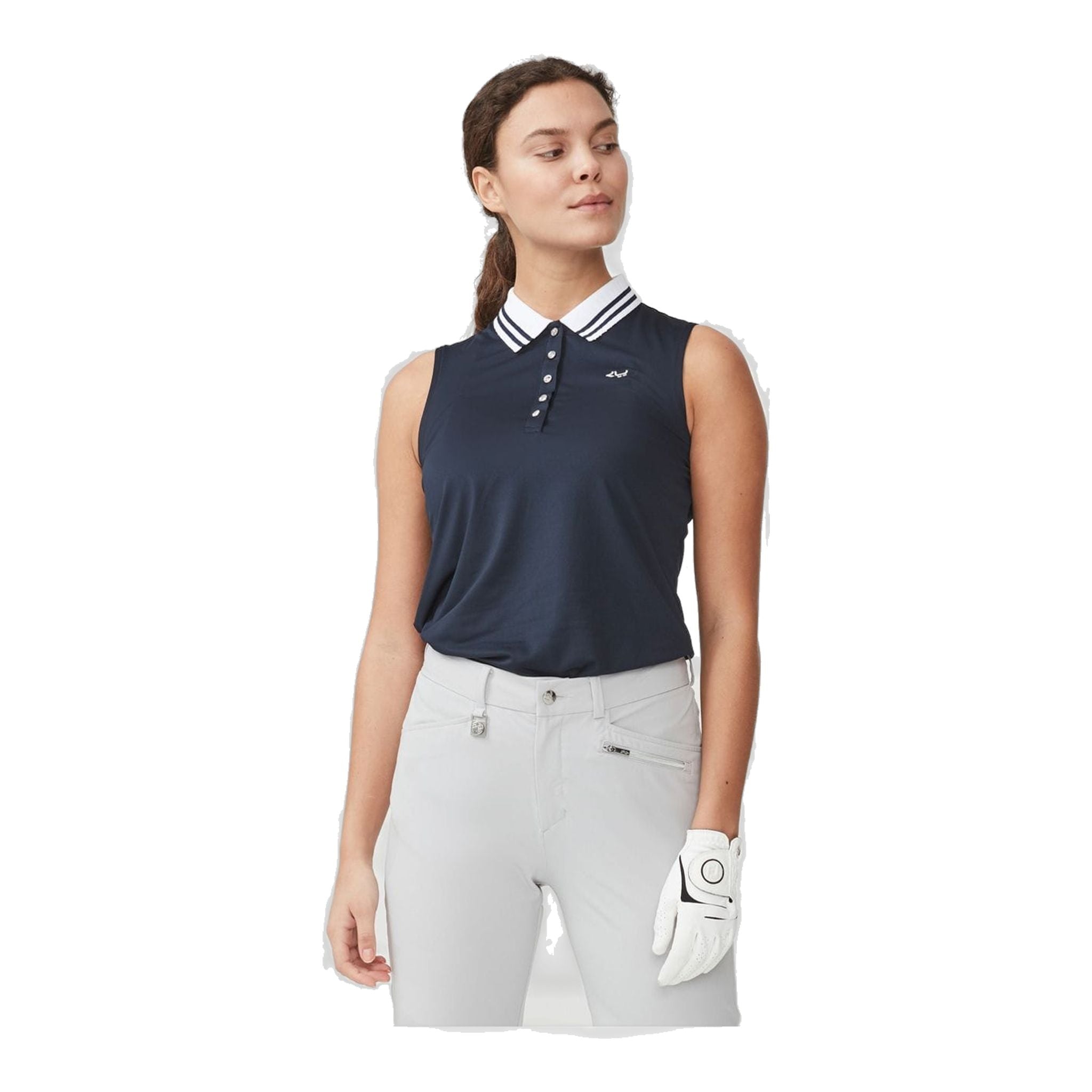 Röhnisch Polo a righe senza maniche blu navy da donna