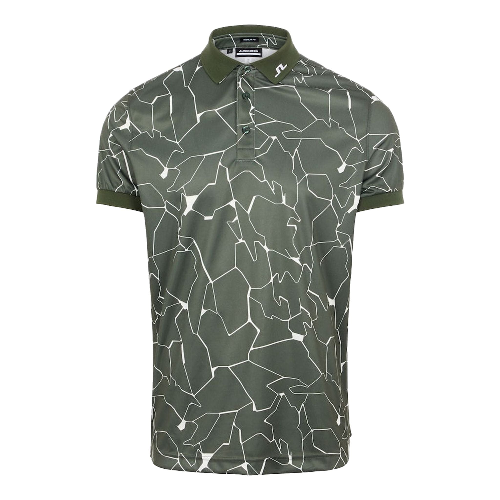 Polo J. Lindeberg M Tour Tech Reg Fit con stampa SS, con spacchi, verde timo, da uomo