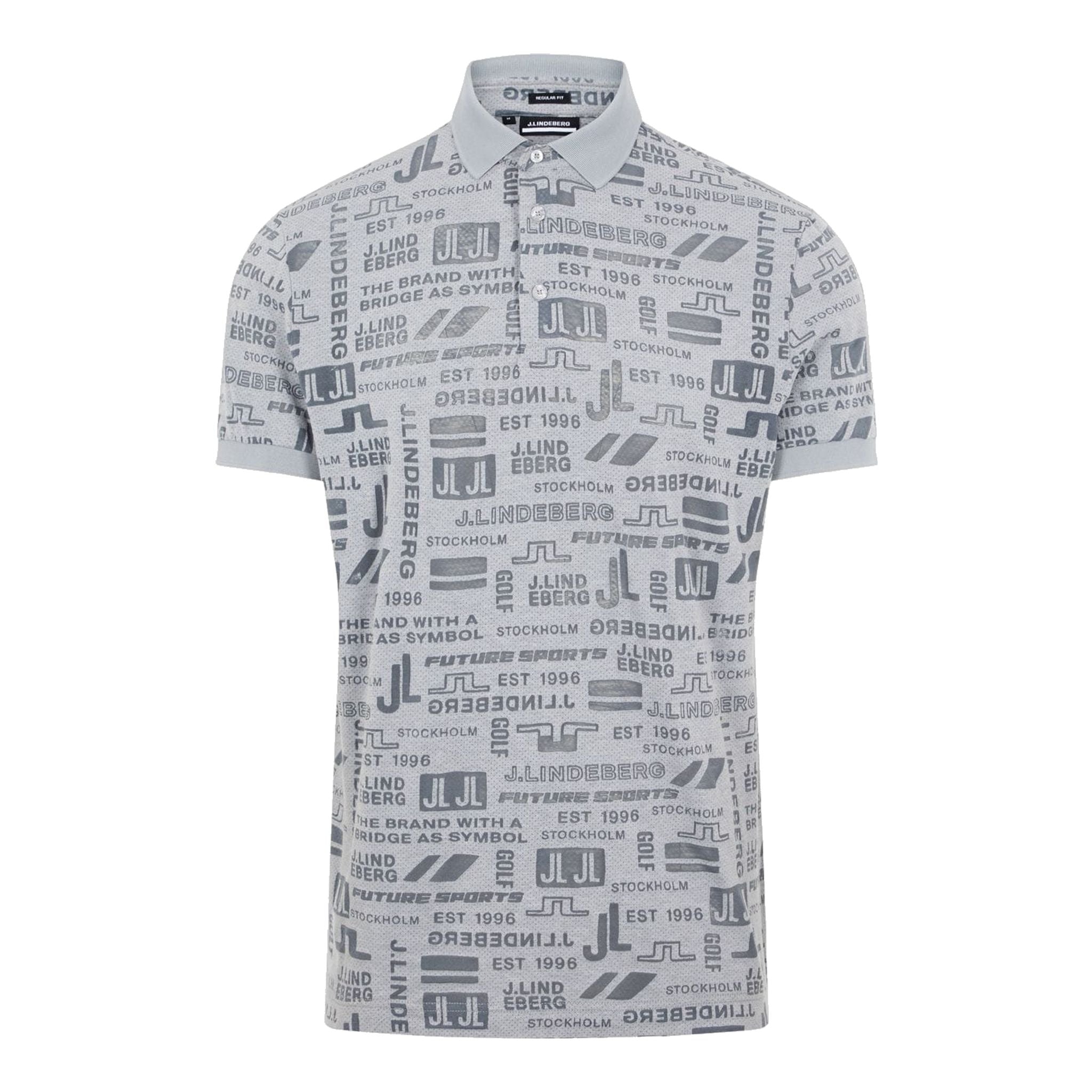 J. Lindeberg M Kv Regular Fit SS Polo Print JL Future Gray Uomo