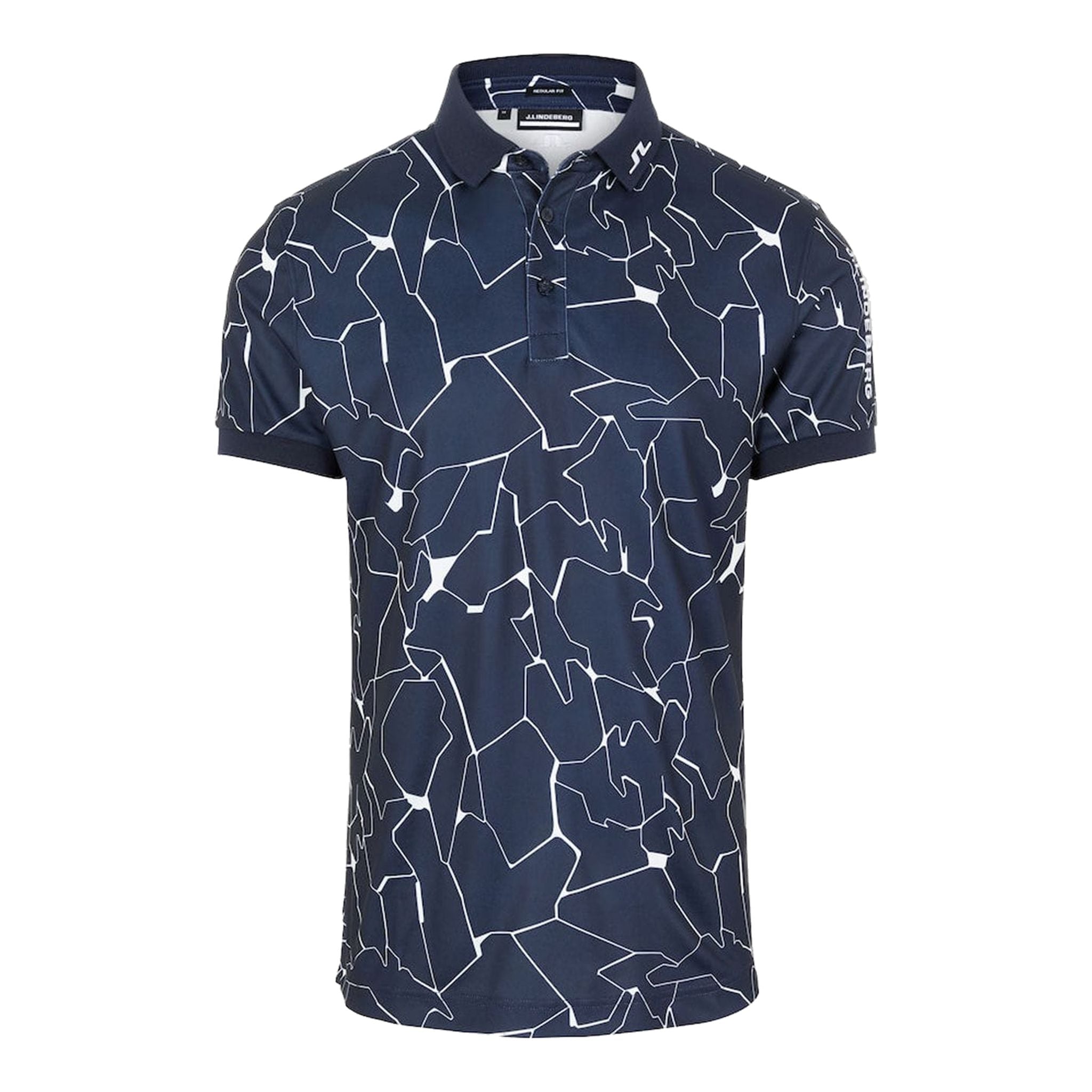 J. Lindeberg M Tour Tech Reg Fit Stampa SS Polo Slit Blu Navy Uomo