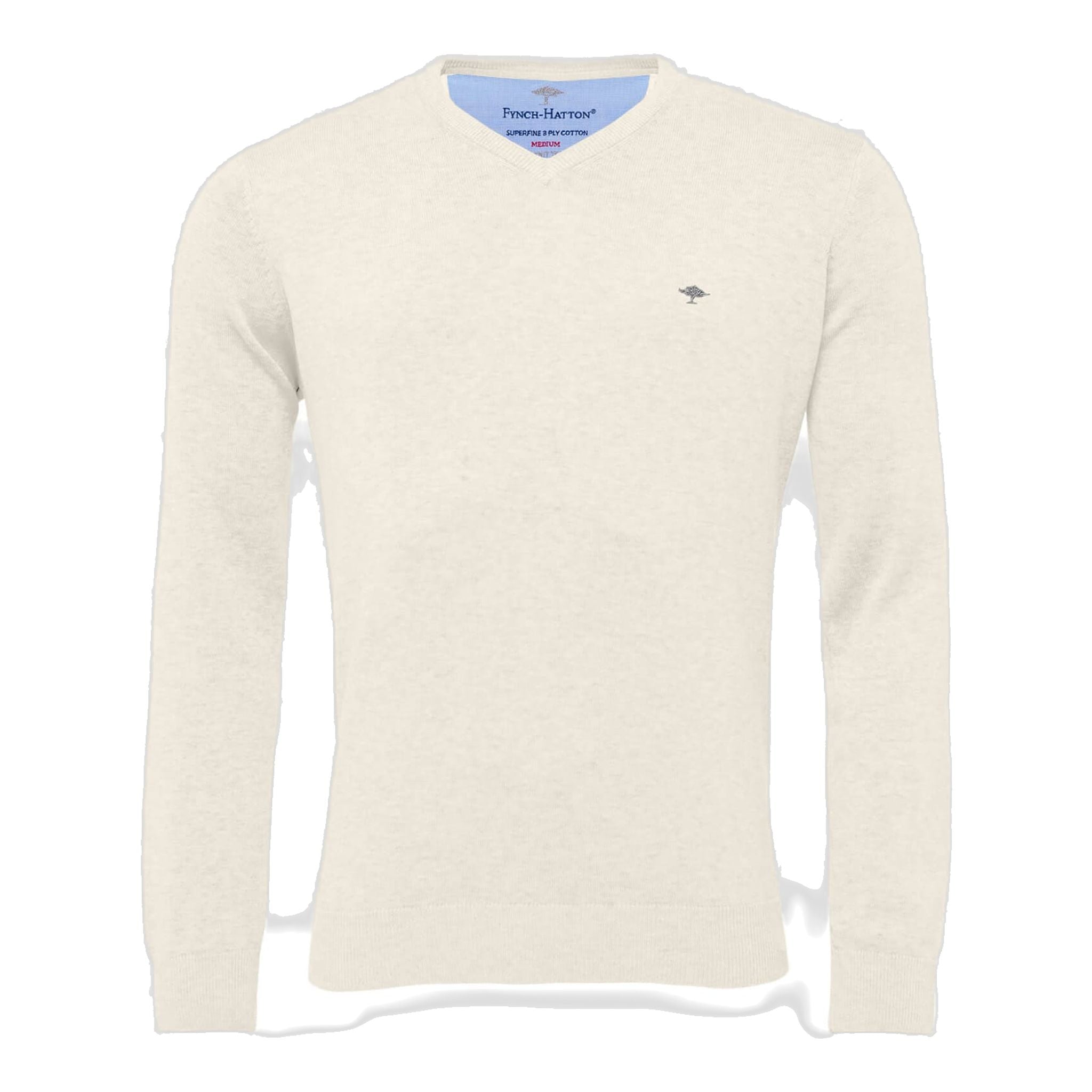 Fynch Hatton V-Neck Superfine Golf Pullover Uomo Bianco sporco Uomo
