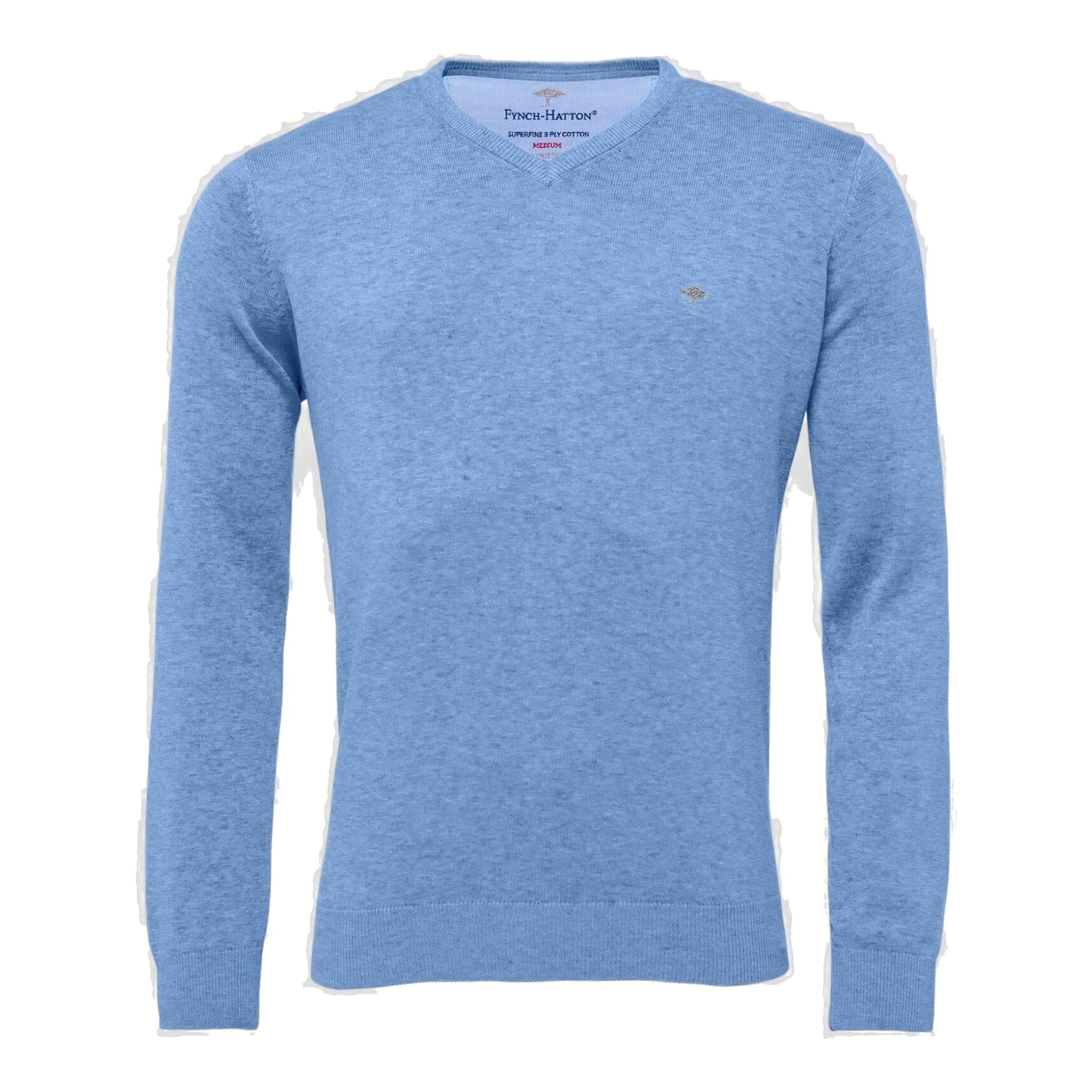 Fynch Hatton V-Neck Superfine Golf Pullover Uomo Light Sky Uomo
