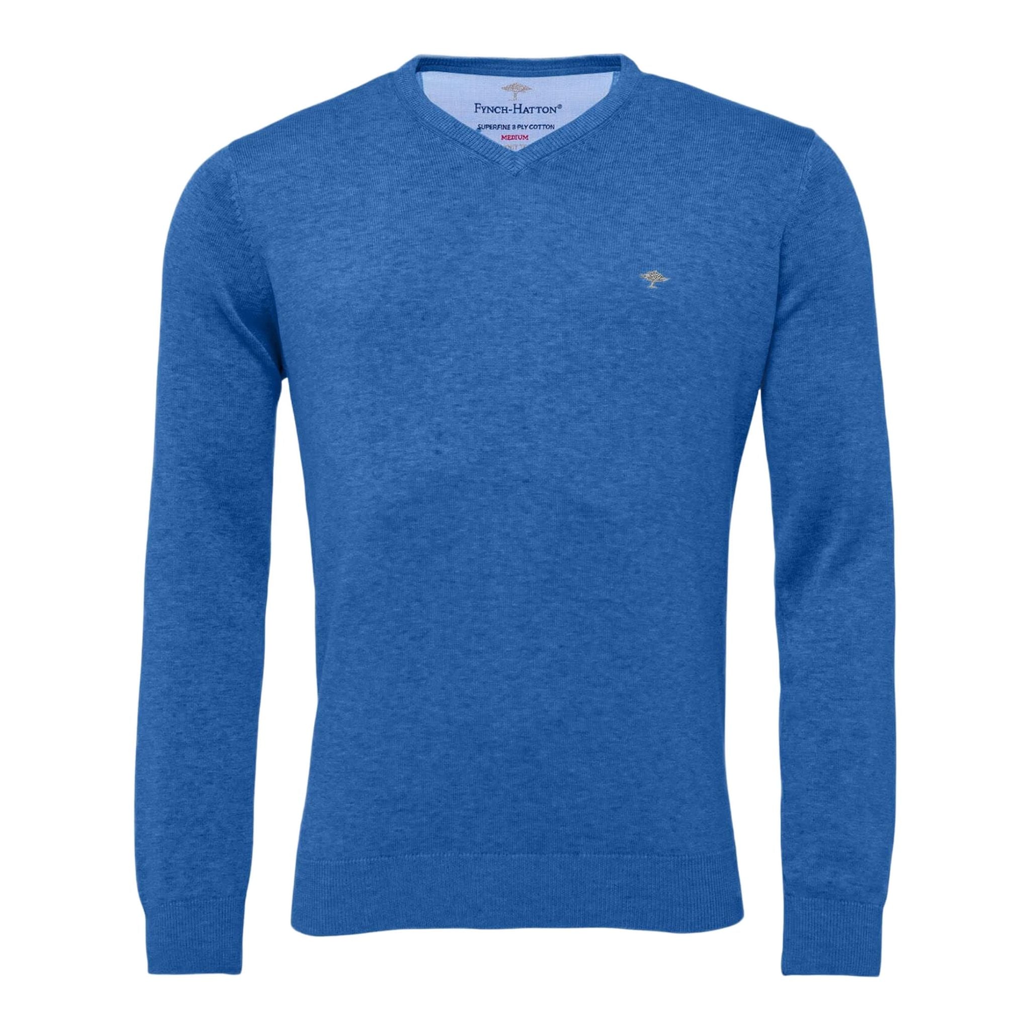 Fynch Hatton V-Neck Superfine Golf Pullover Uomo Bright Ocean Uomo