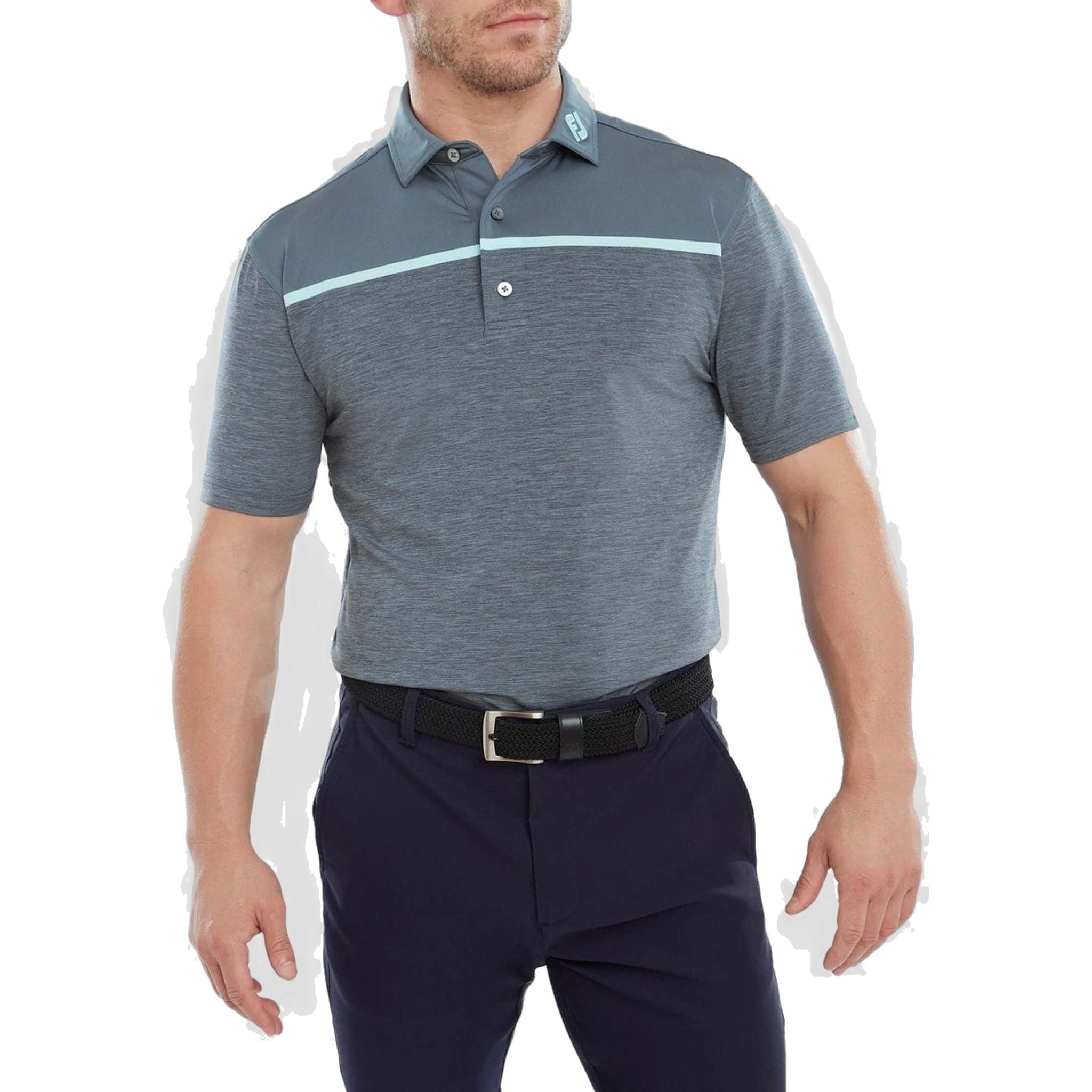 Polo da golf Footjoy Space Dye Block Lisle, Bluestone Uomo Uomo