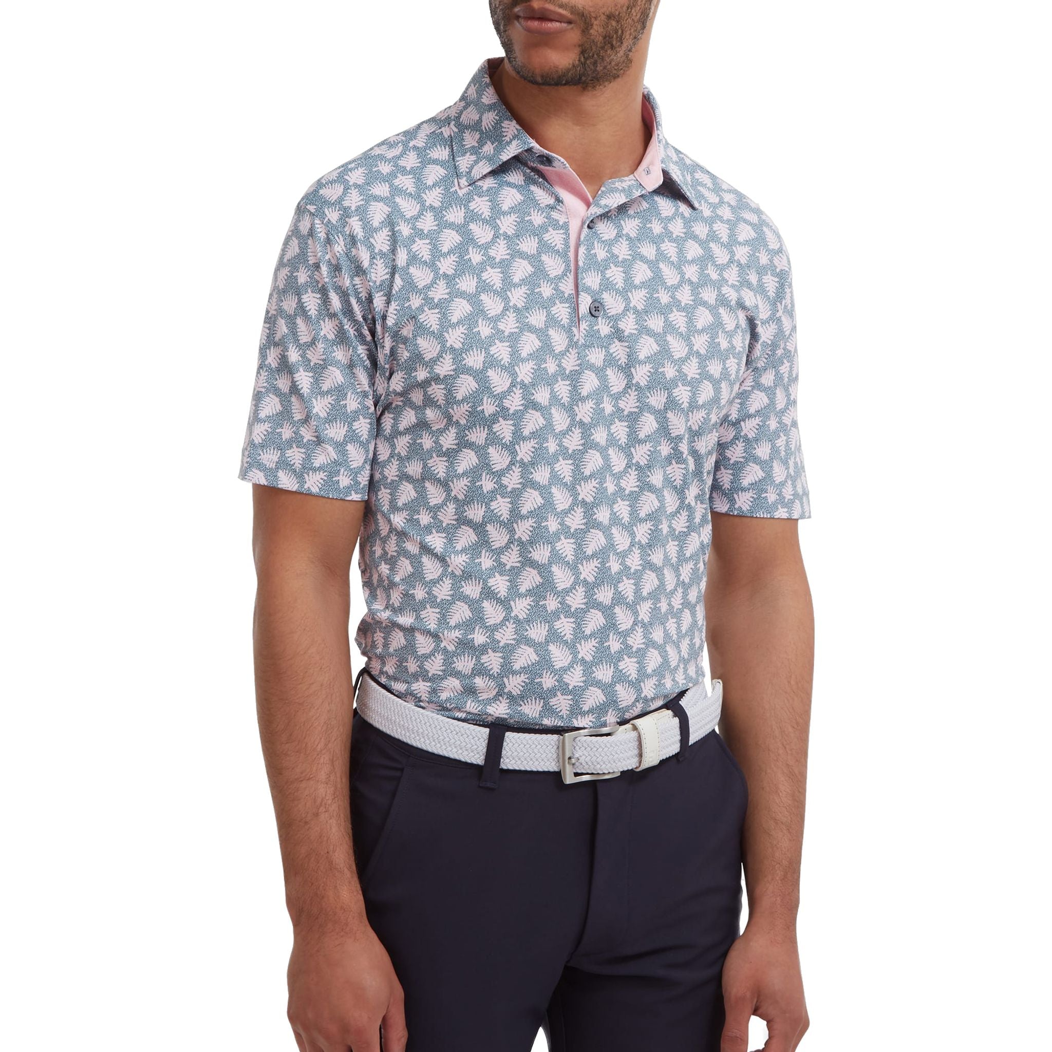 Footjoy M Polo Shadow Palm Print Pique Graphite/Quarzo Rosa Uomo