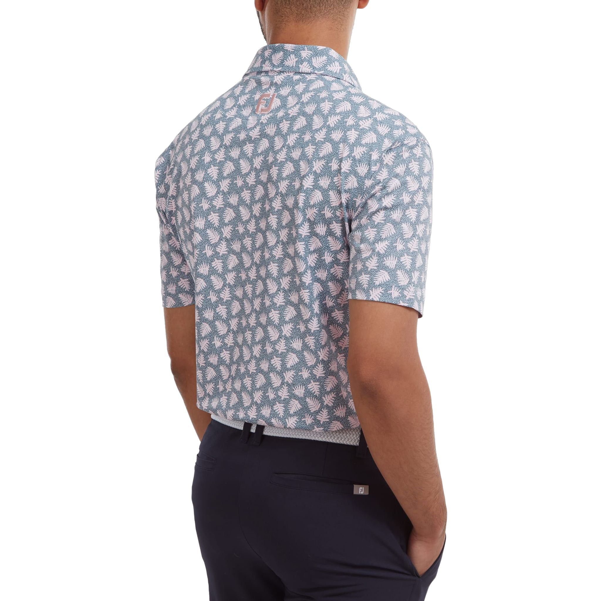 Footjoy M Polo Shadow Palm Print Pique Graphite/Quarzo Rosa Uomo