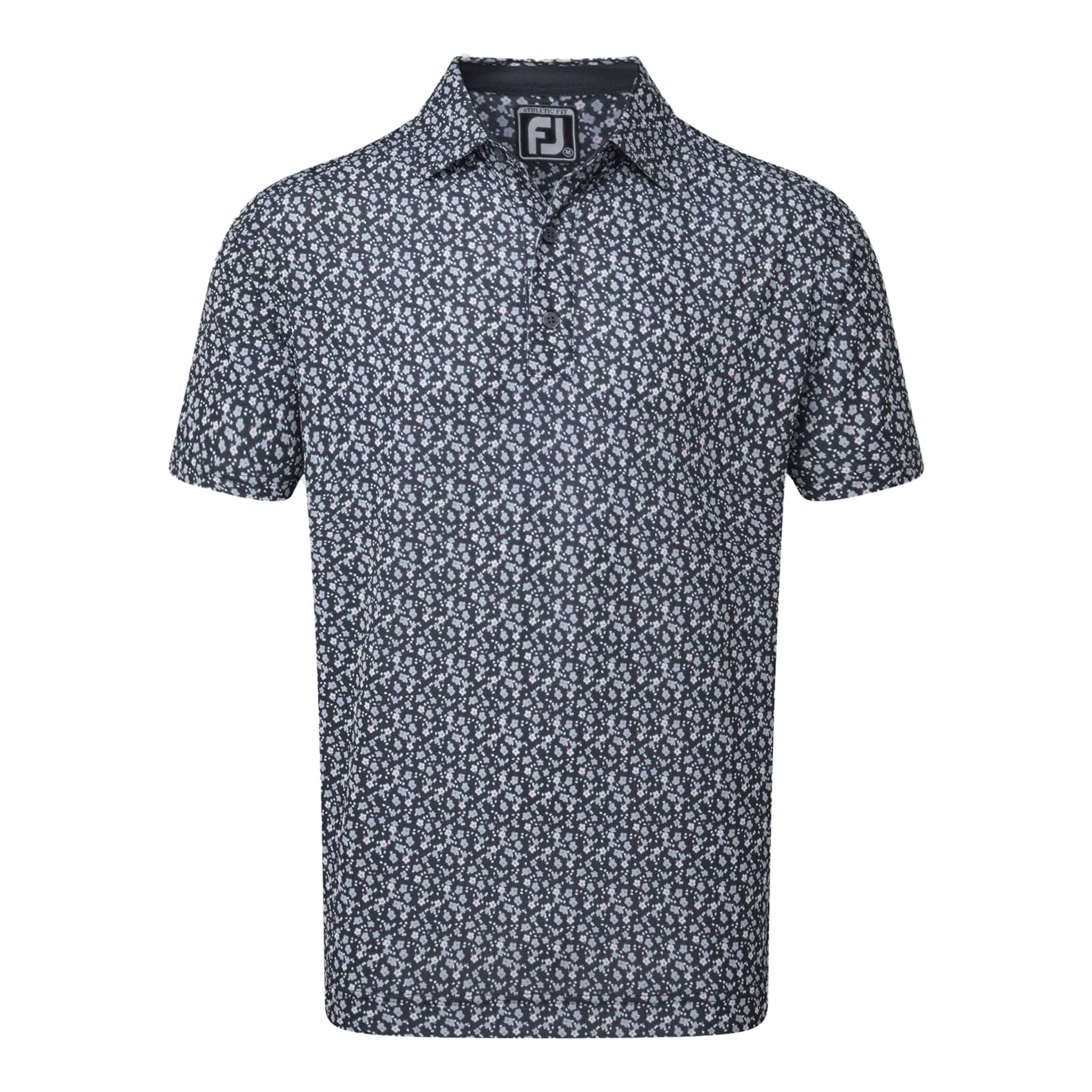 Footjoy M Lisle Flowerprint SS Polo blu navy da uomo