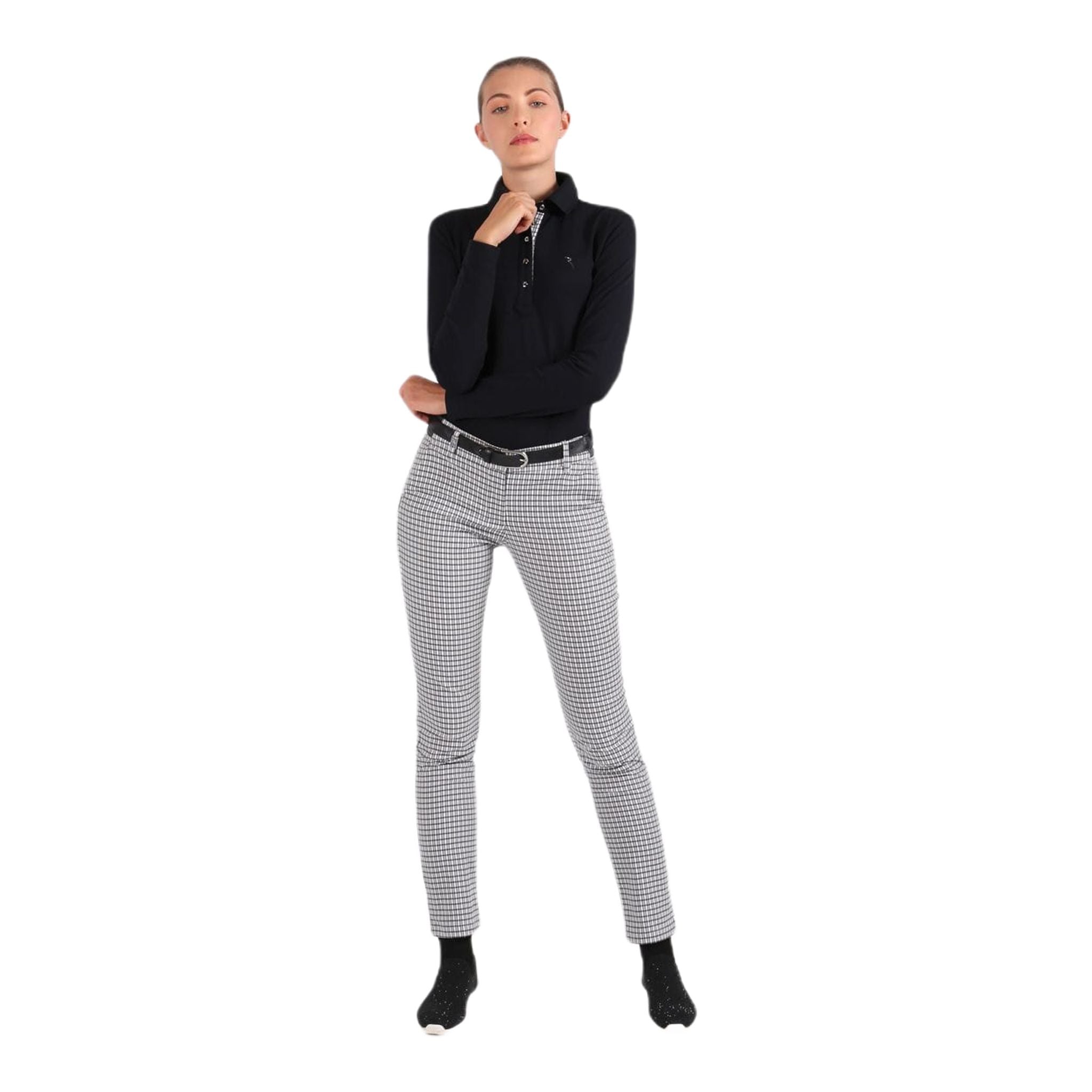 Chervo W Pantaloni Sicuro Bianco/Nero a Quadri Donna