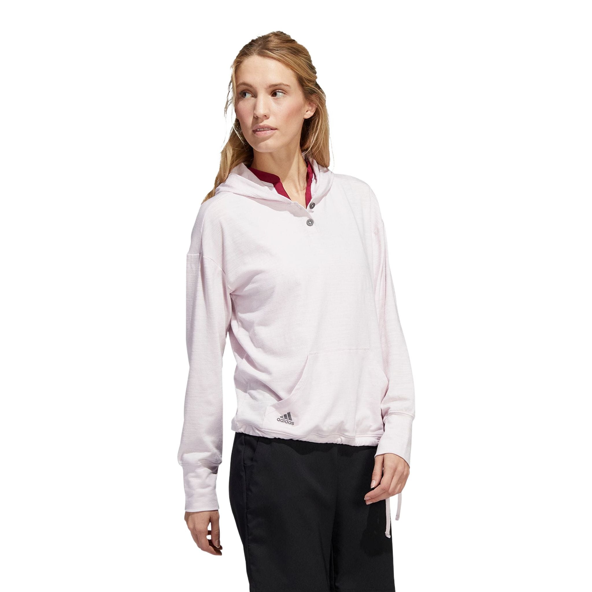 Felpa con cappuccio Adidas W Essentials Slub quasi rosa/bianco da donna