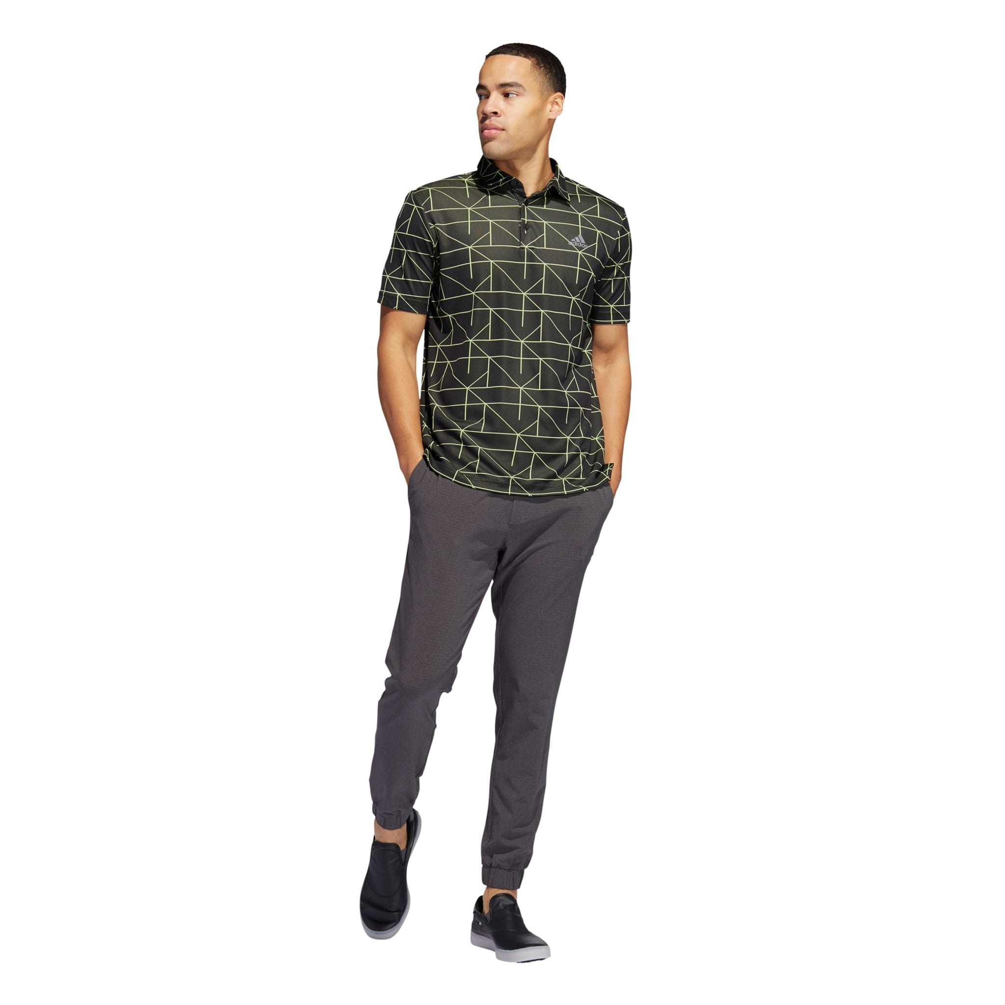 Adidas M Polo Jaquard Lines Schwarz/Pulse Lime Herren