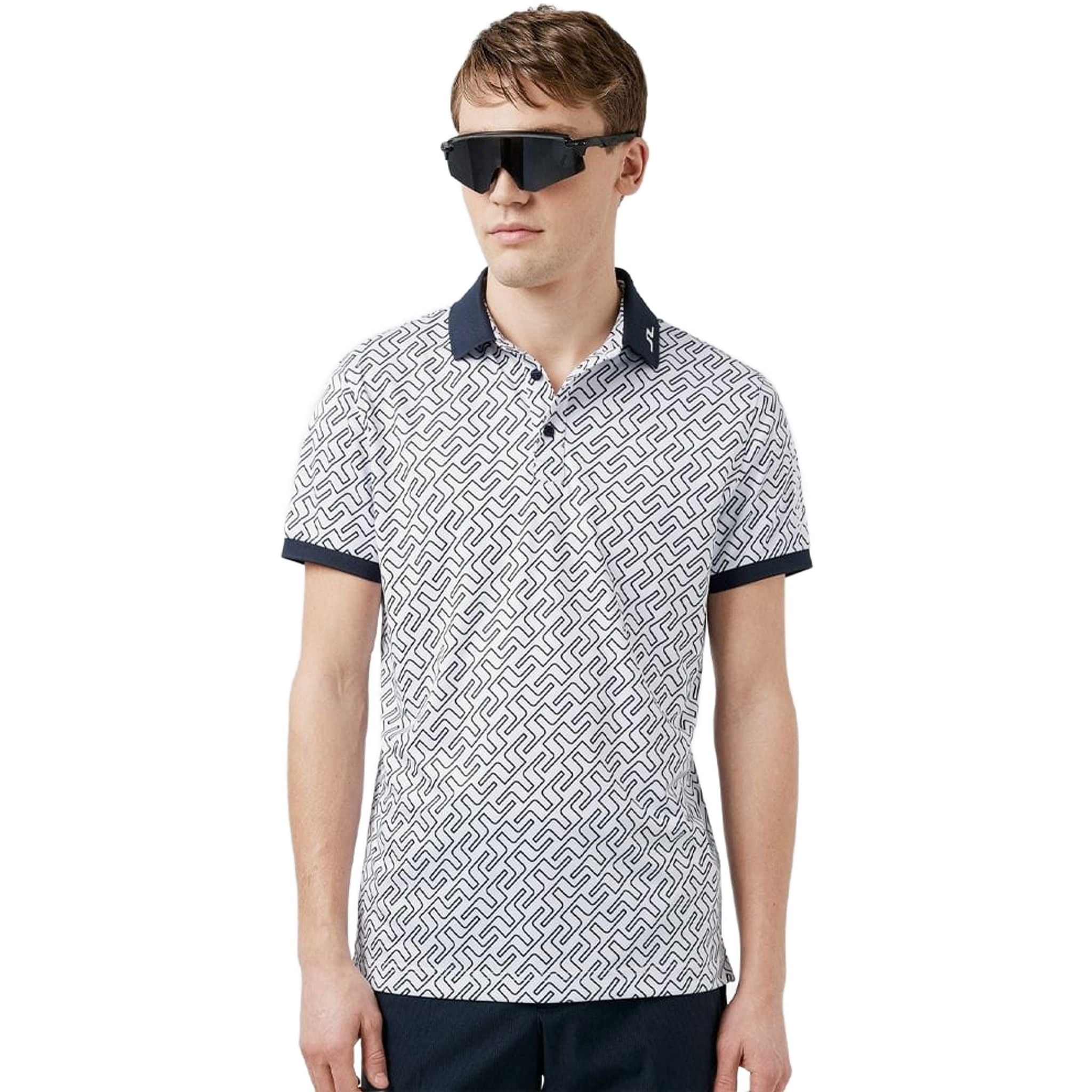Polo con stampa J. Lindeberg M Tour Tech Reg Fit JL Navy Bridge Mono da uomo