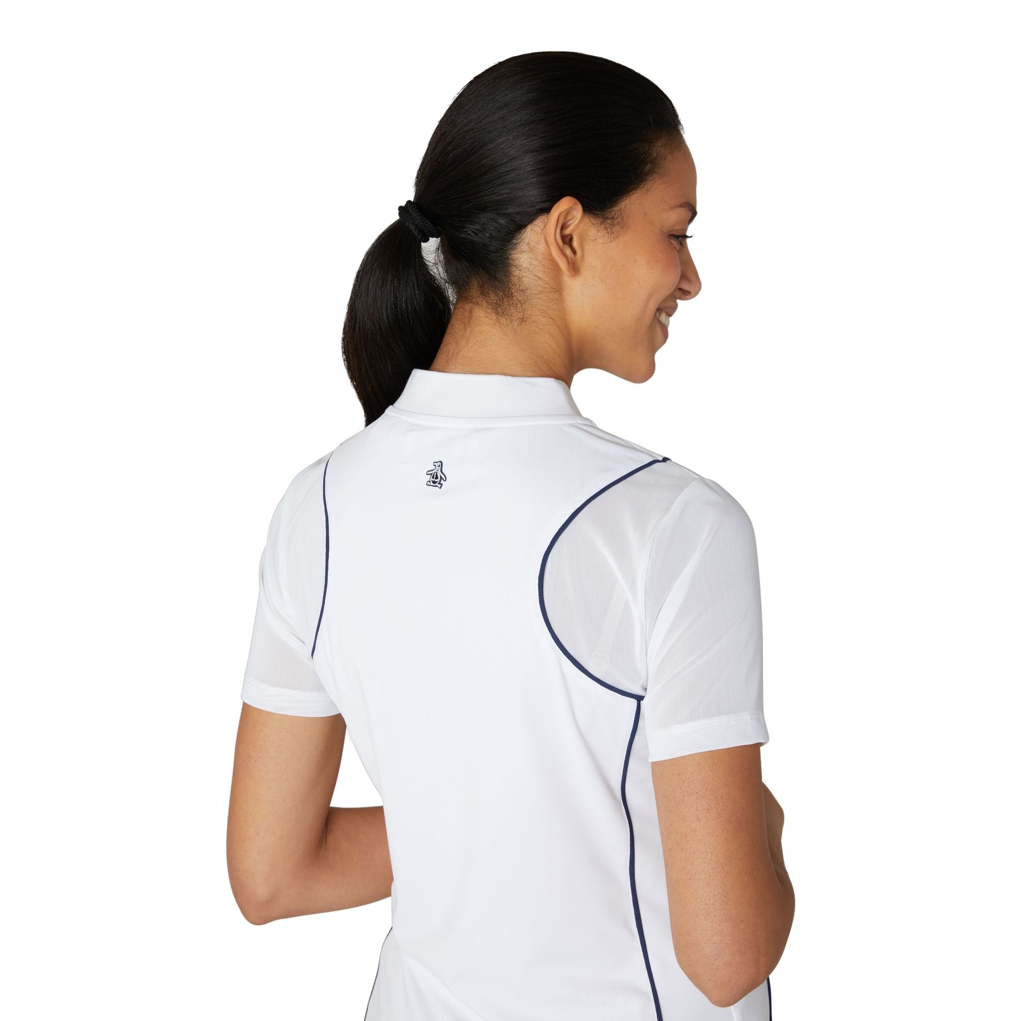 Maglietta da donna con zip frontale e maniche in rete Original Penguin