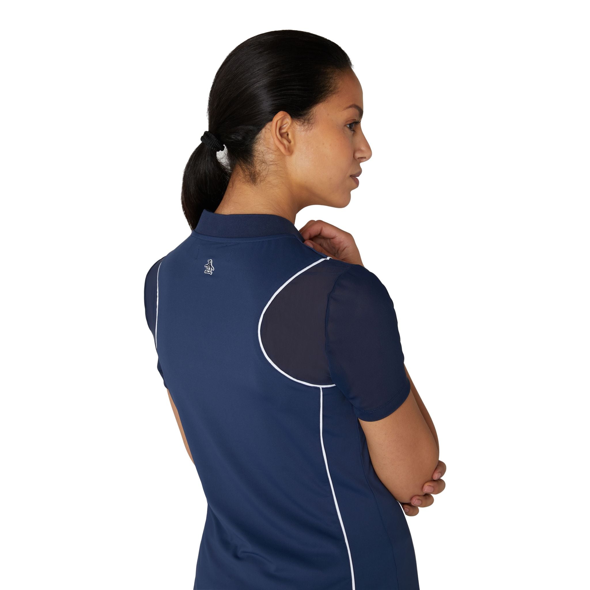 Maglietta da donna con zip frontale e maniche in rete Original Penguin