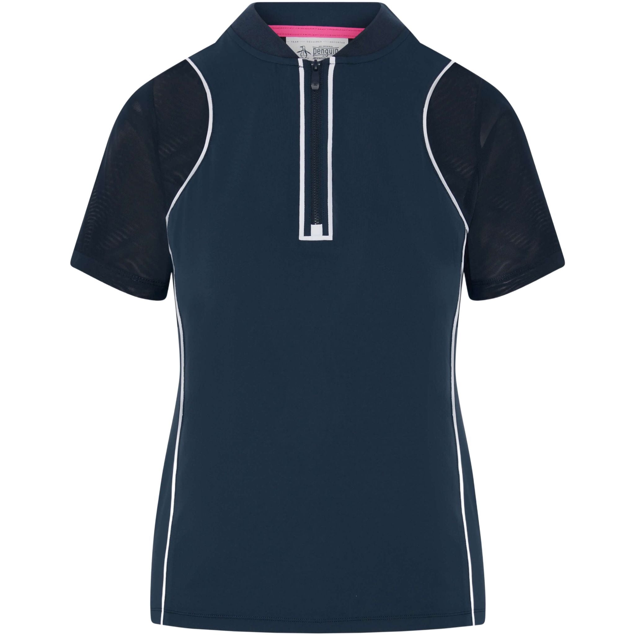 Maglietta da donna con zip frontale e maniche in rete Original Penguin