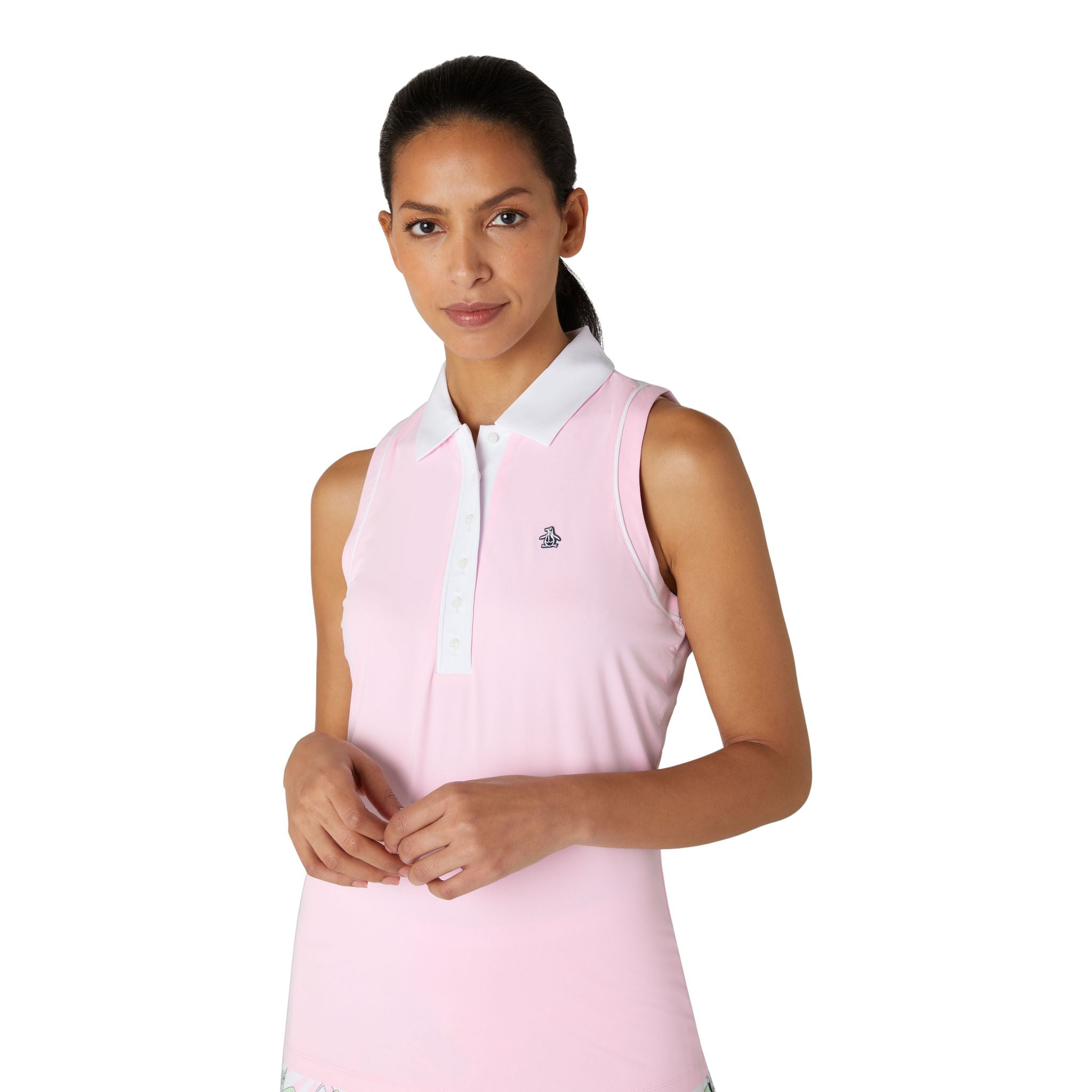 Polo senza maniche a blocchi di colore in meshback originale Penguin da donna