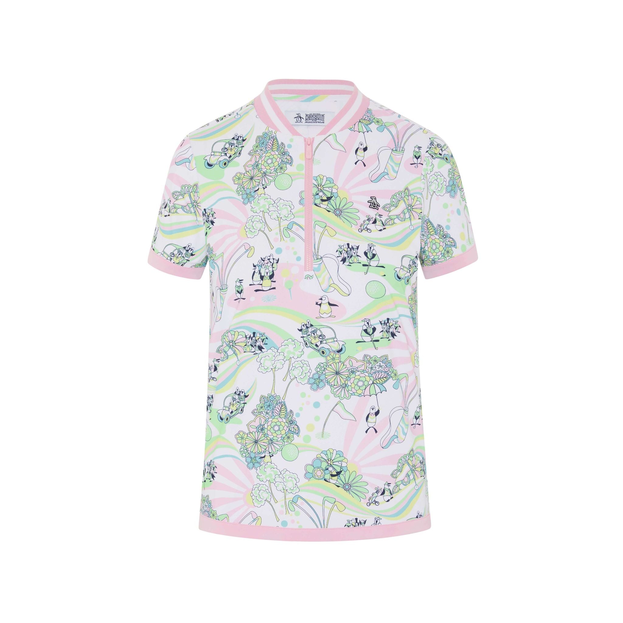 Polo da donna con zip stampata originale Penguin Groovy Pete