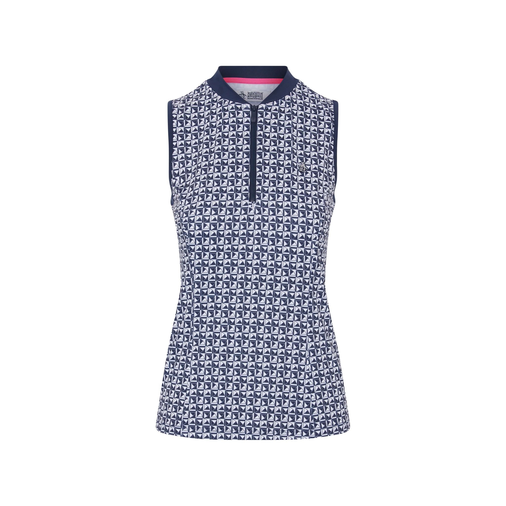 Polo senza maniche con stampa geometrica e inserto in rete originale Penguin da donna