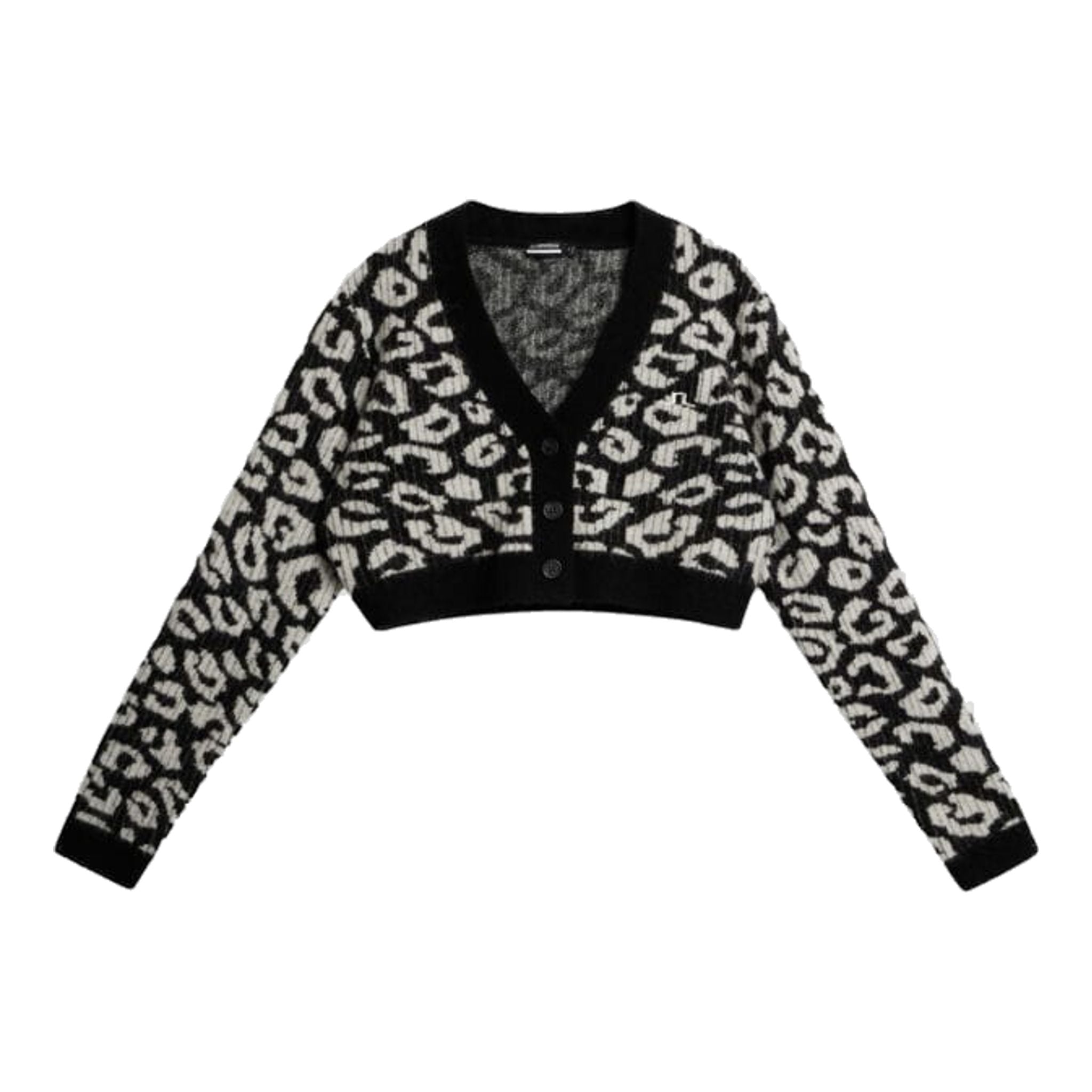J. Lindeberg W Mallory Cardigan corto con stampa leo Nero/Bianco Donna