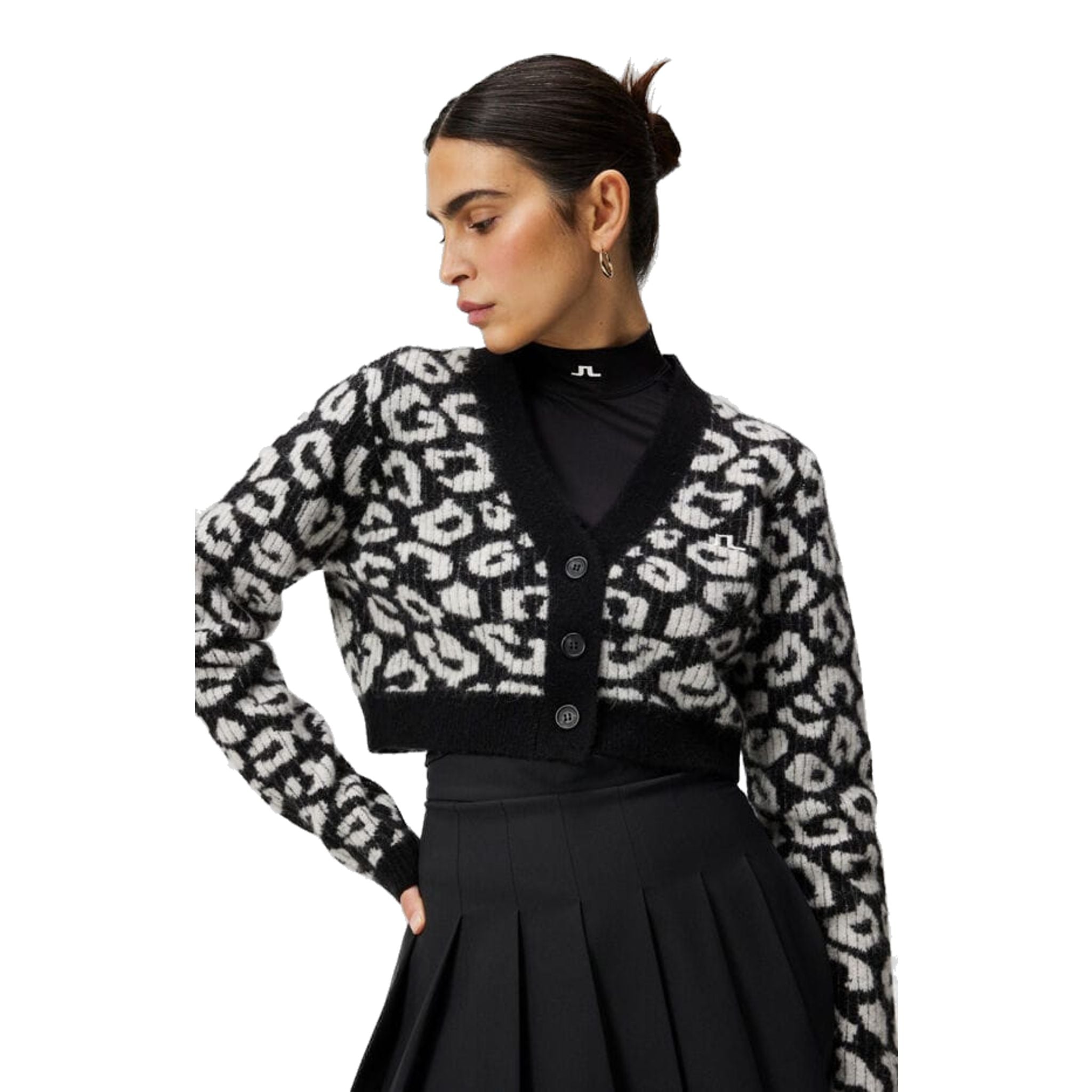J. Lindeberg W Mallory Cardigan corto con stampa leo Nero/Bianco Donna