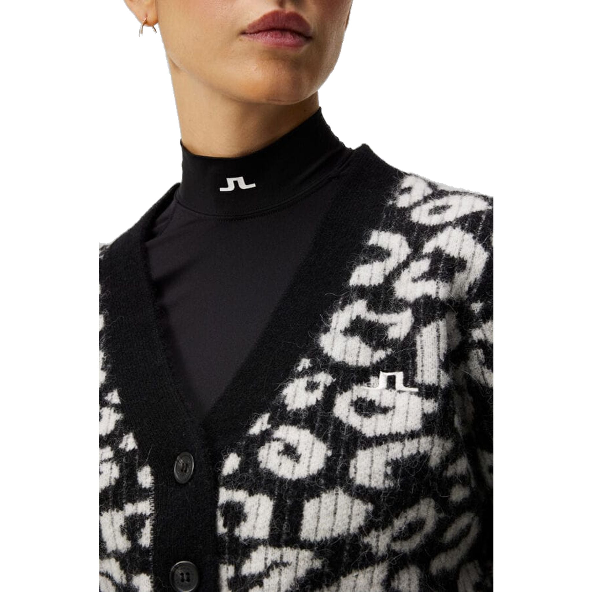 J. Lindeberg W Mallory Cardigan corto con stampa leo Nero/Bianco Donna