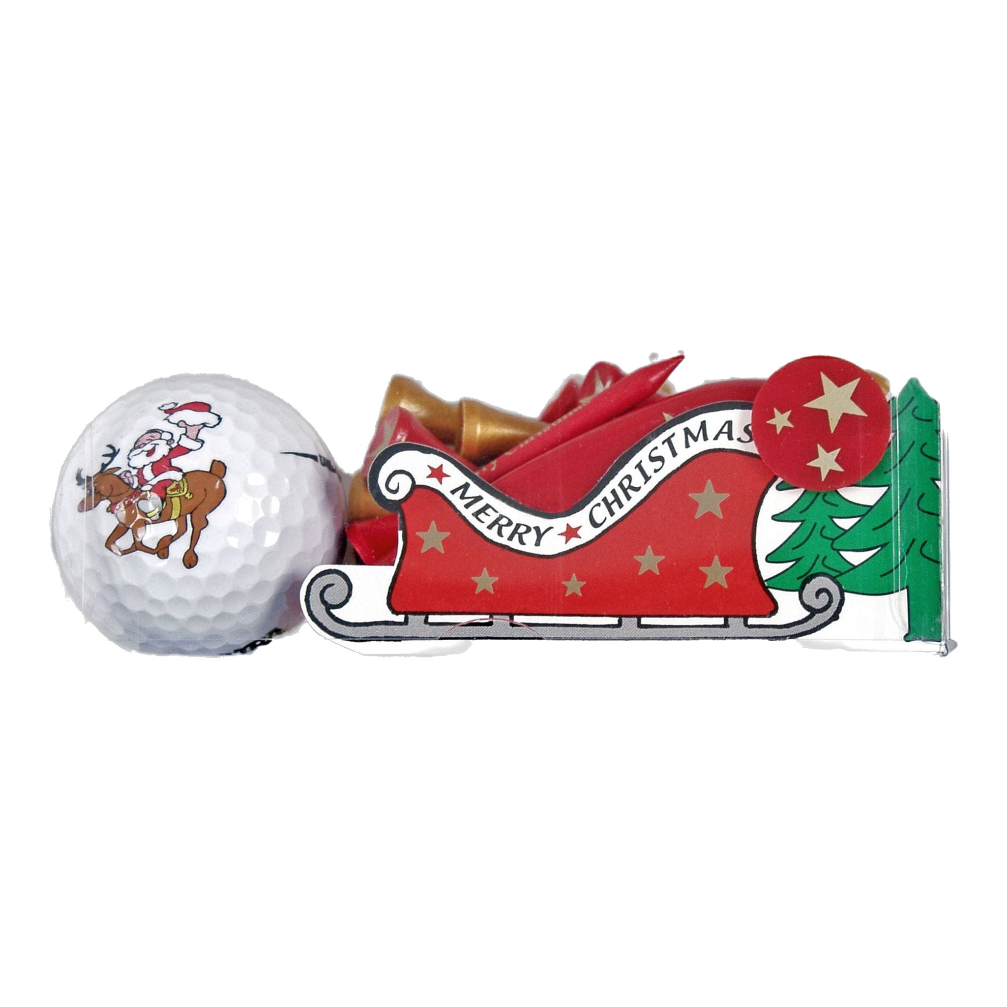 Regali di golf sportivi in sella a Babbo Natale (palla e magliette)