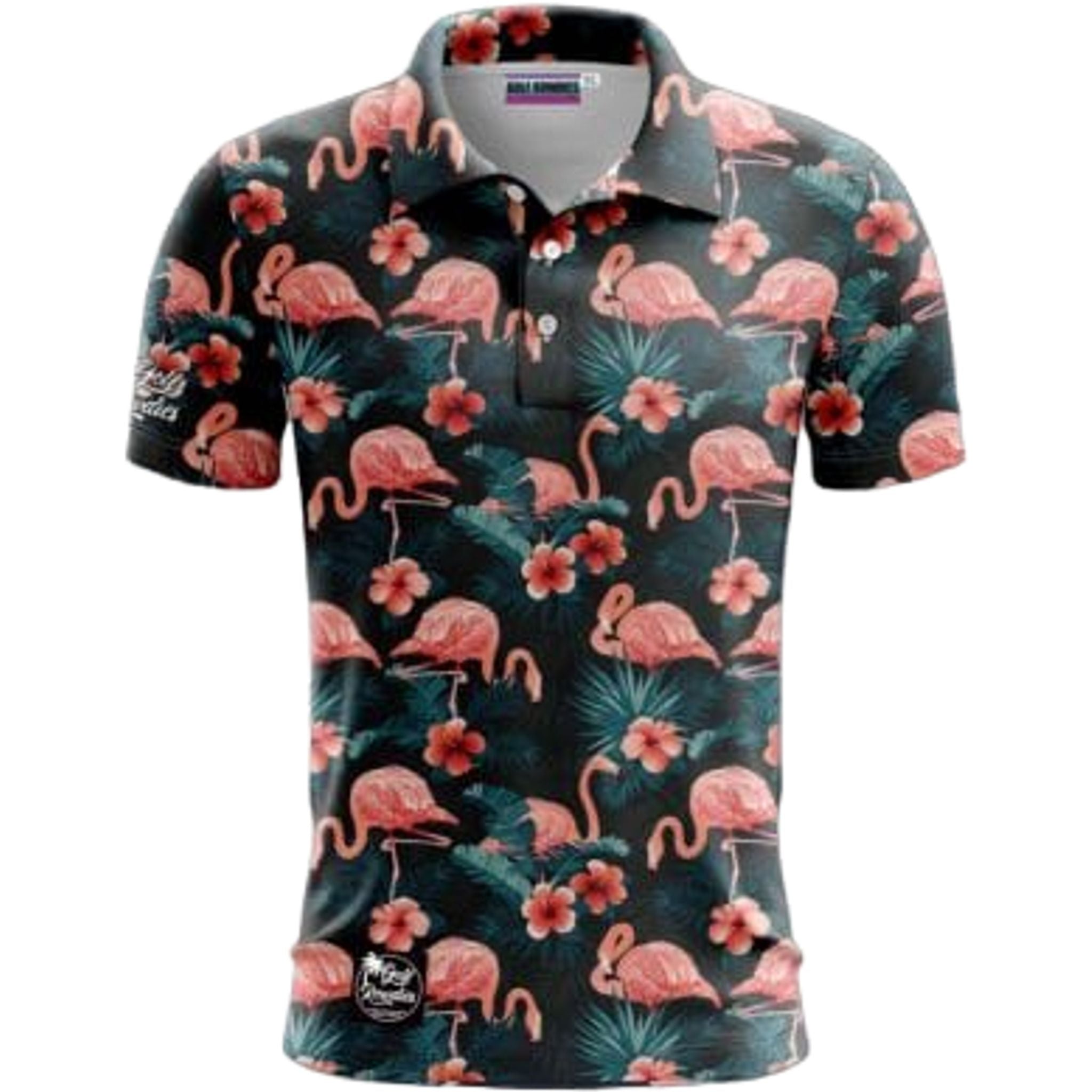 Polo da uomo Golf Rowdies Flamingos & Palm Trees