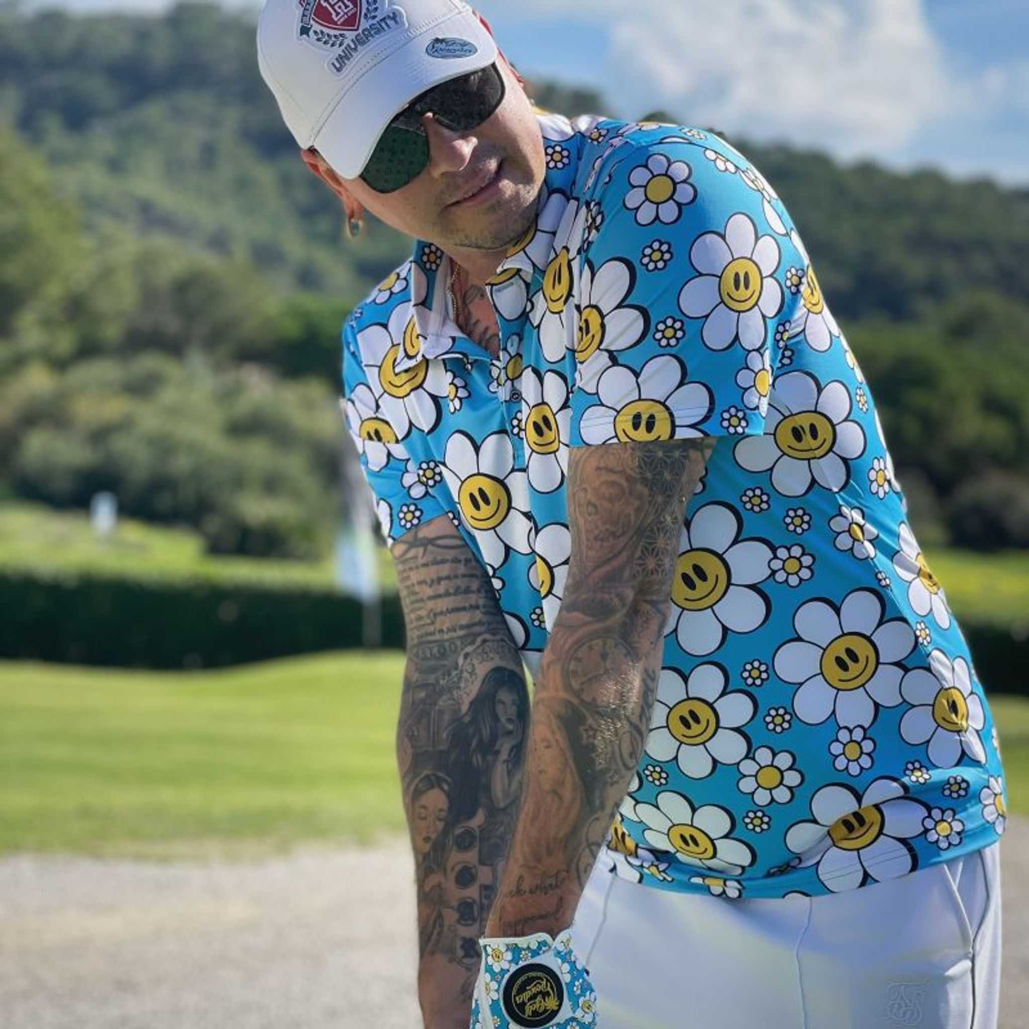 Polo da uomo Golf Rowdies Happy Flower
