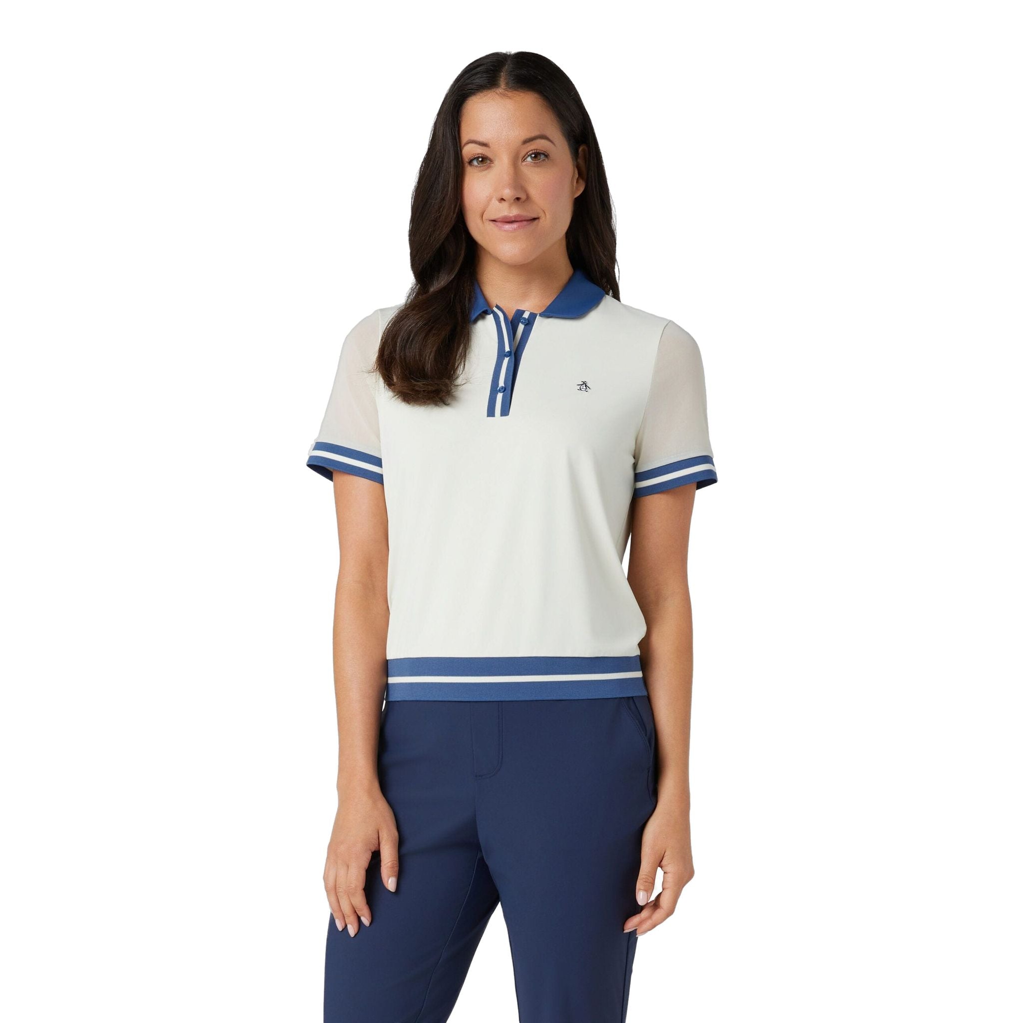 Polo da donna Original Penguin con vita e blocchi di colore