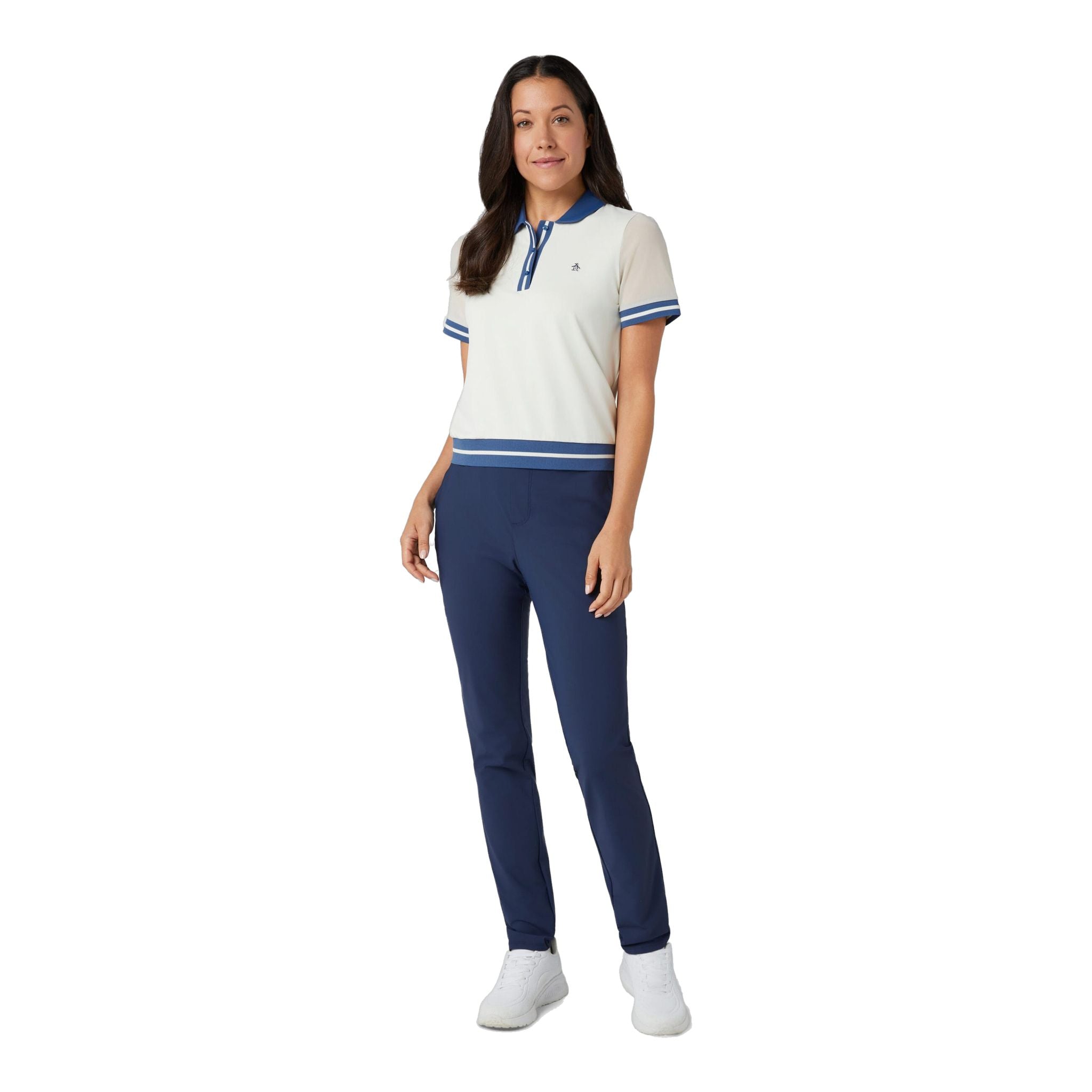 Polo da donna Original Penguin con vita e blocchi di colore