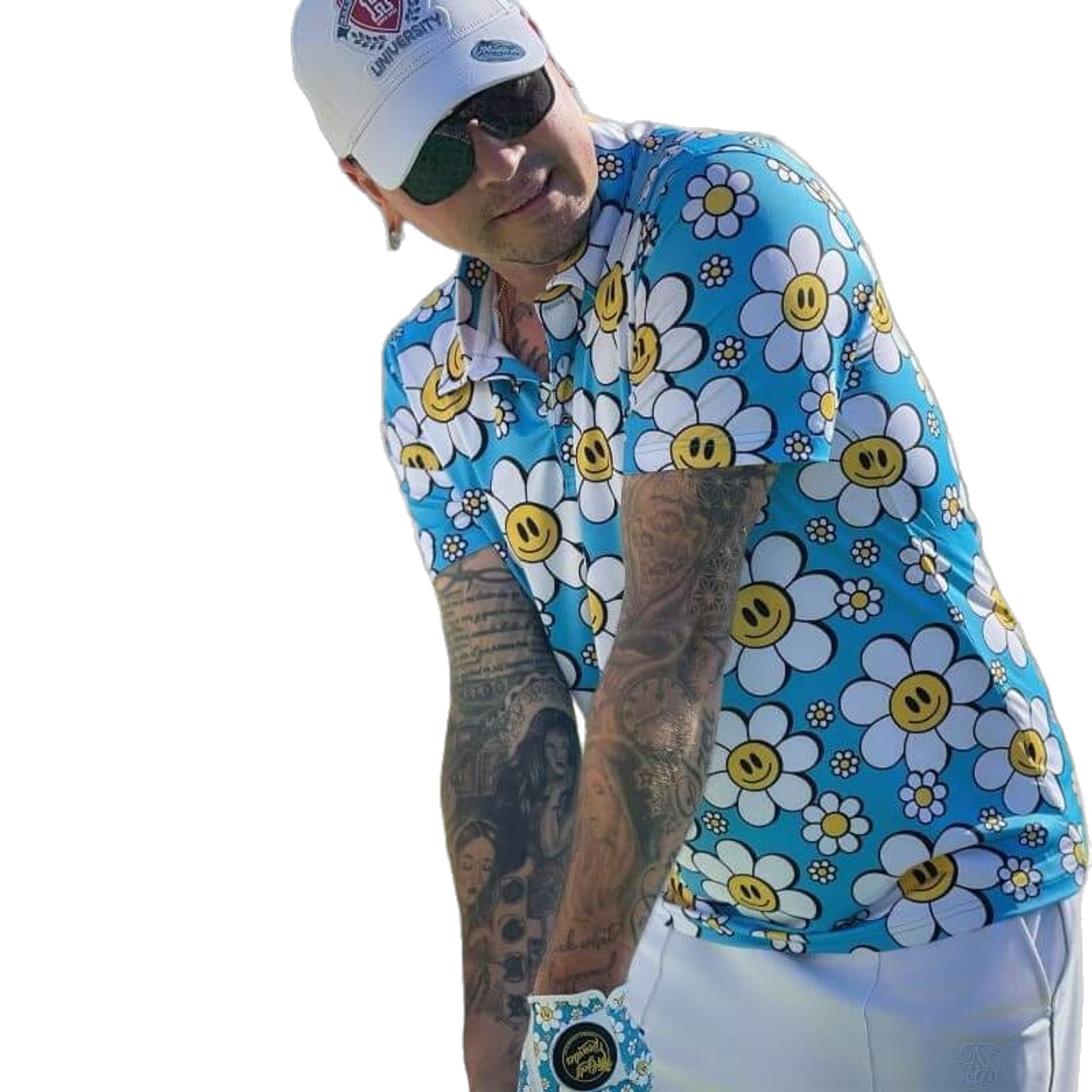 Polo da uomo Golf Rowdies Happy Flower