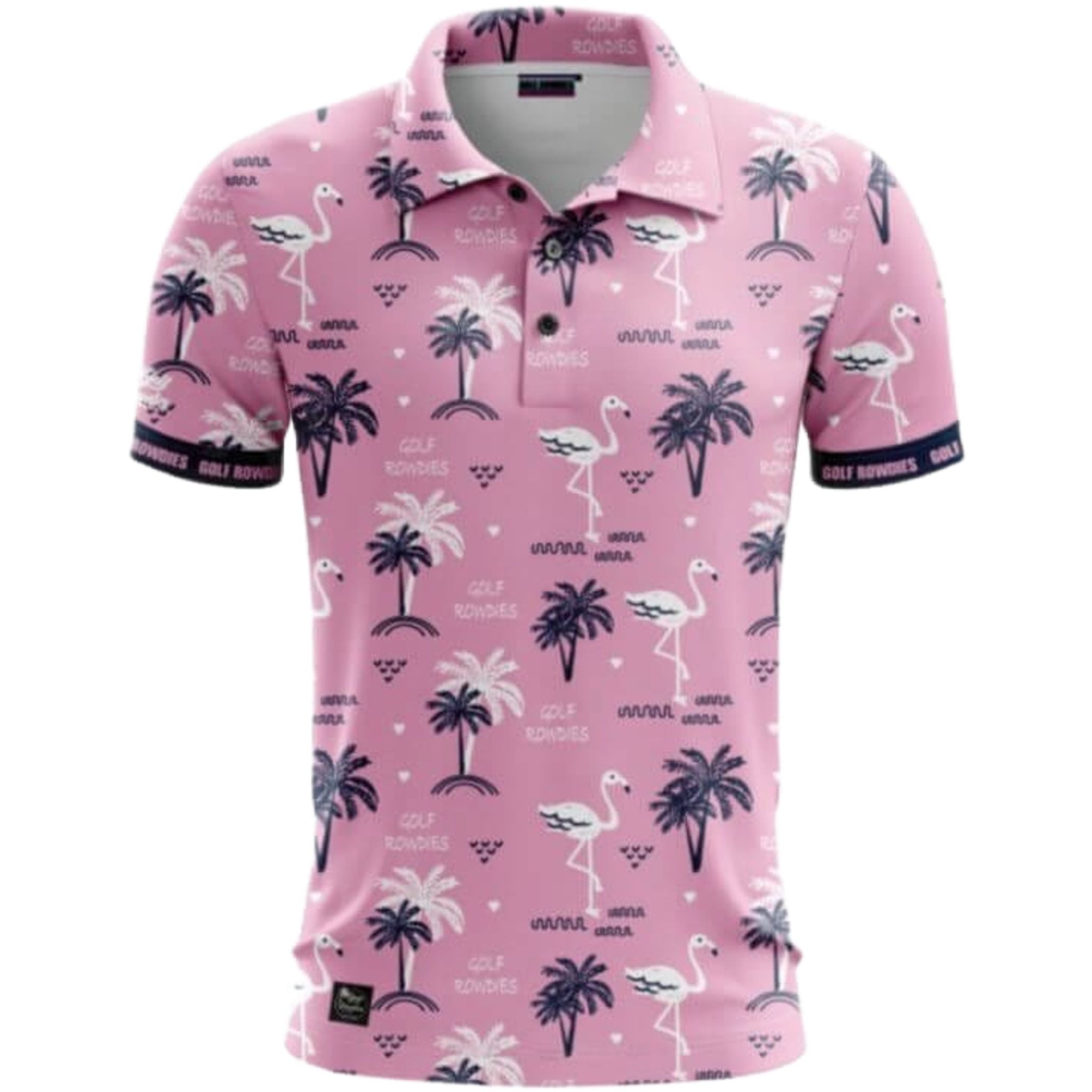 Polo da uomo Golf Rowdies Flamingos & Palm Trees