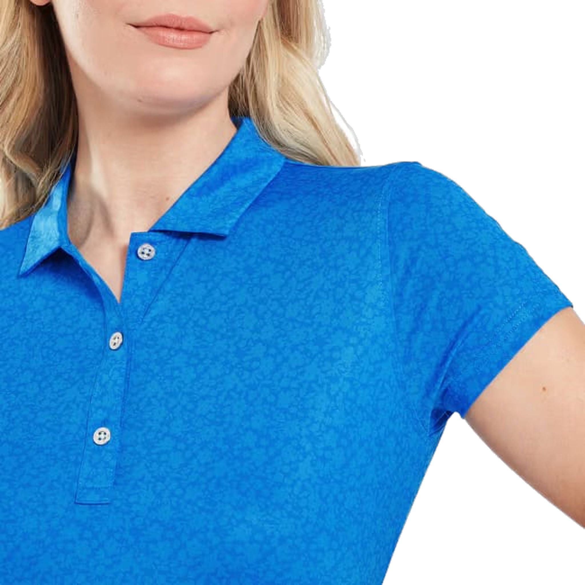 Polo da donna Footjoy con maniche a cappuccio in filo di Scozia e motivo floreale dipinto