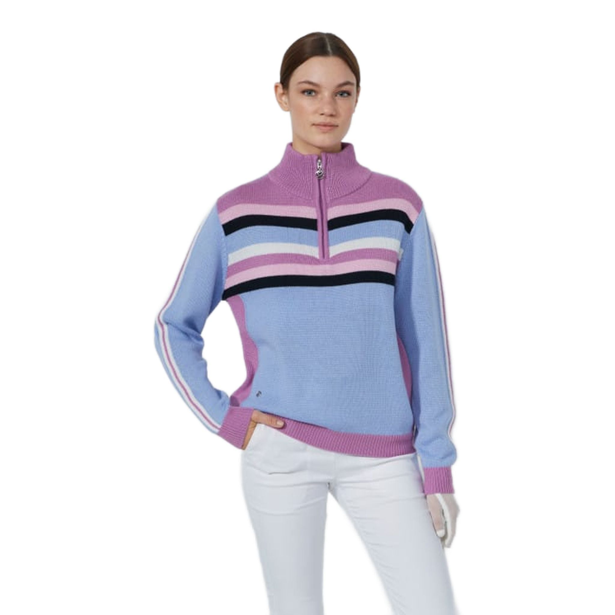 Maglione sportivo multi-righe da donna