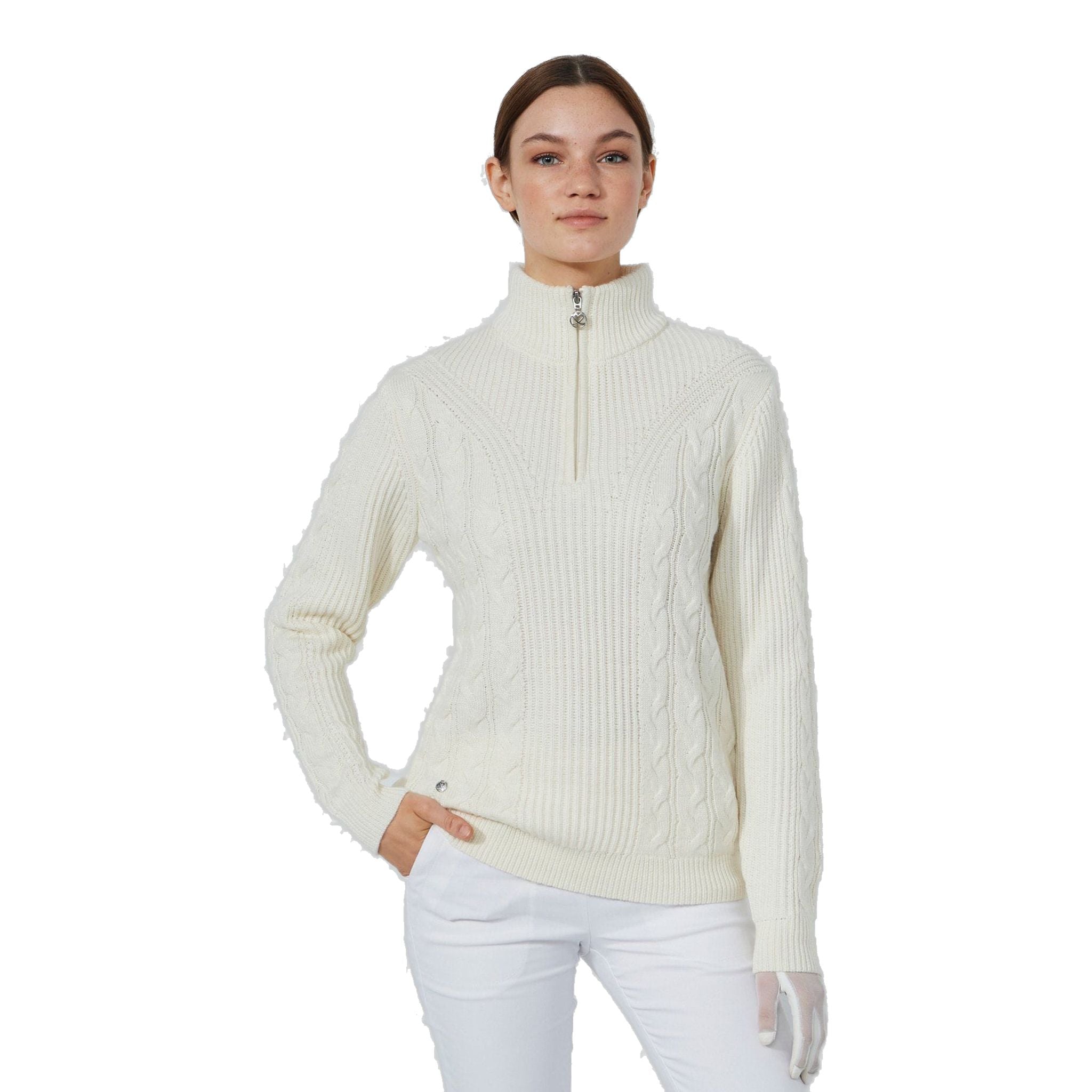 Pullover sportivo foderato con trecce da donna