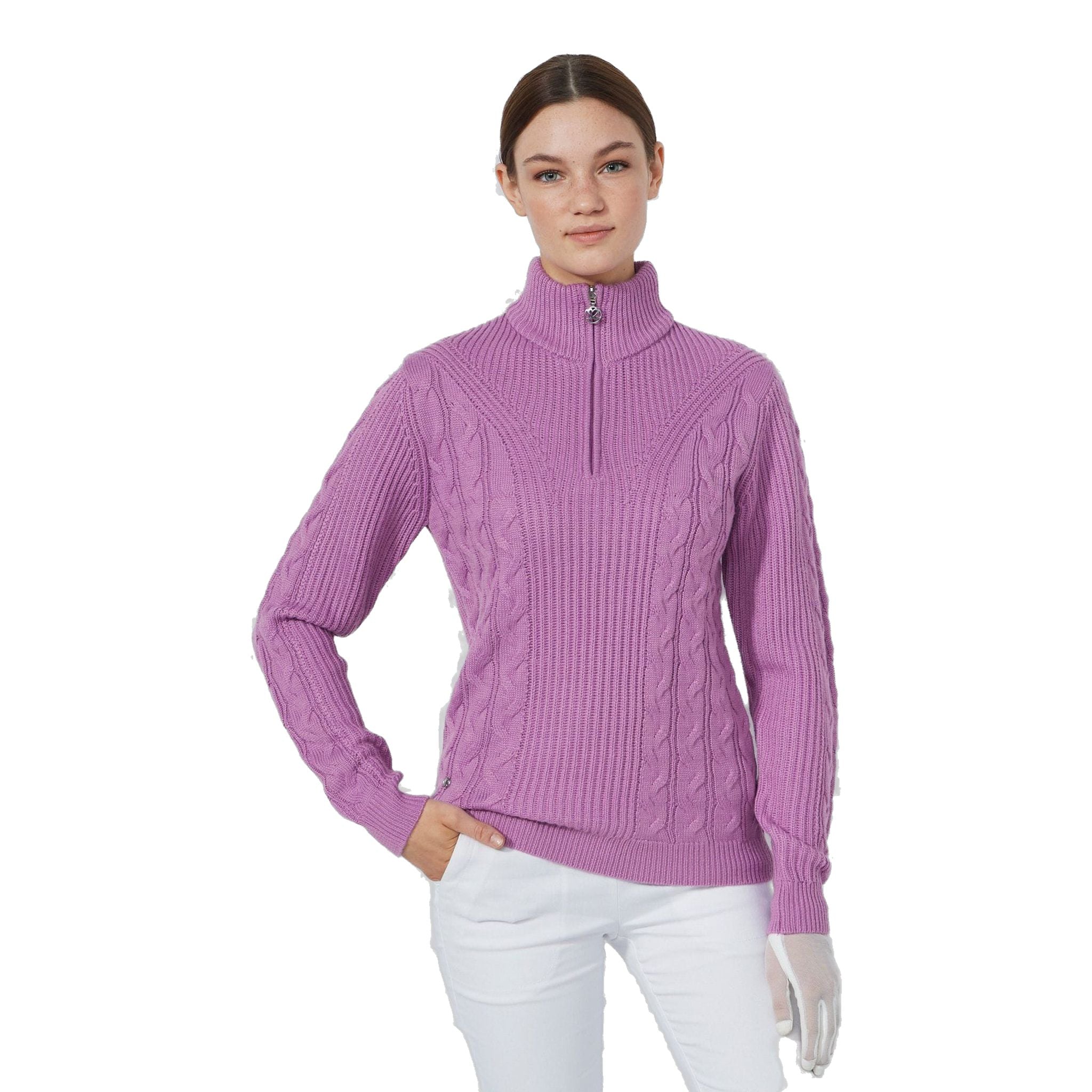 Pullover sportivo foderato con trecce da donna