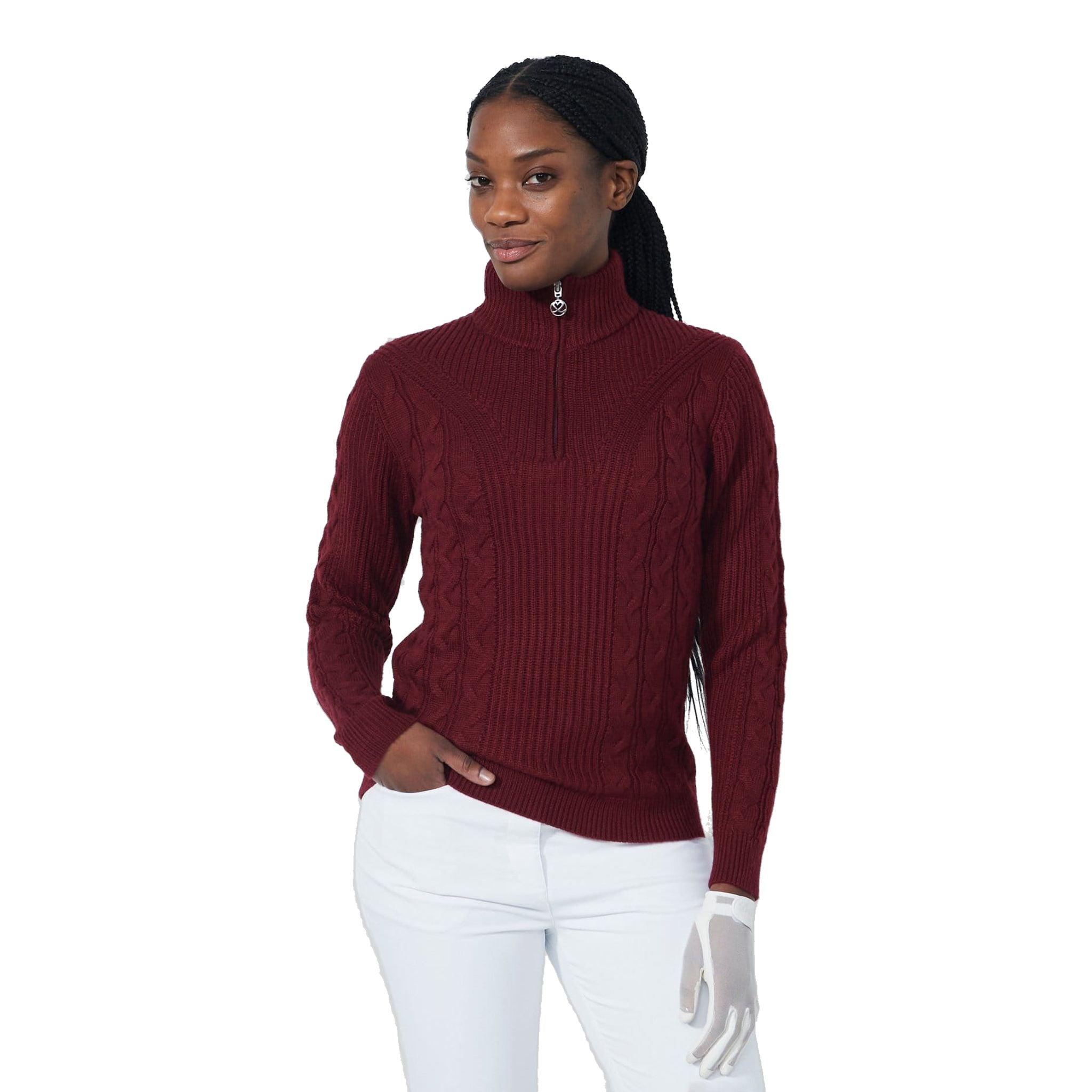 Pullover sportivo foderato con trecce da donna