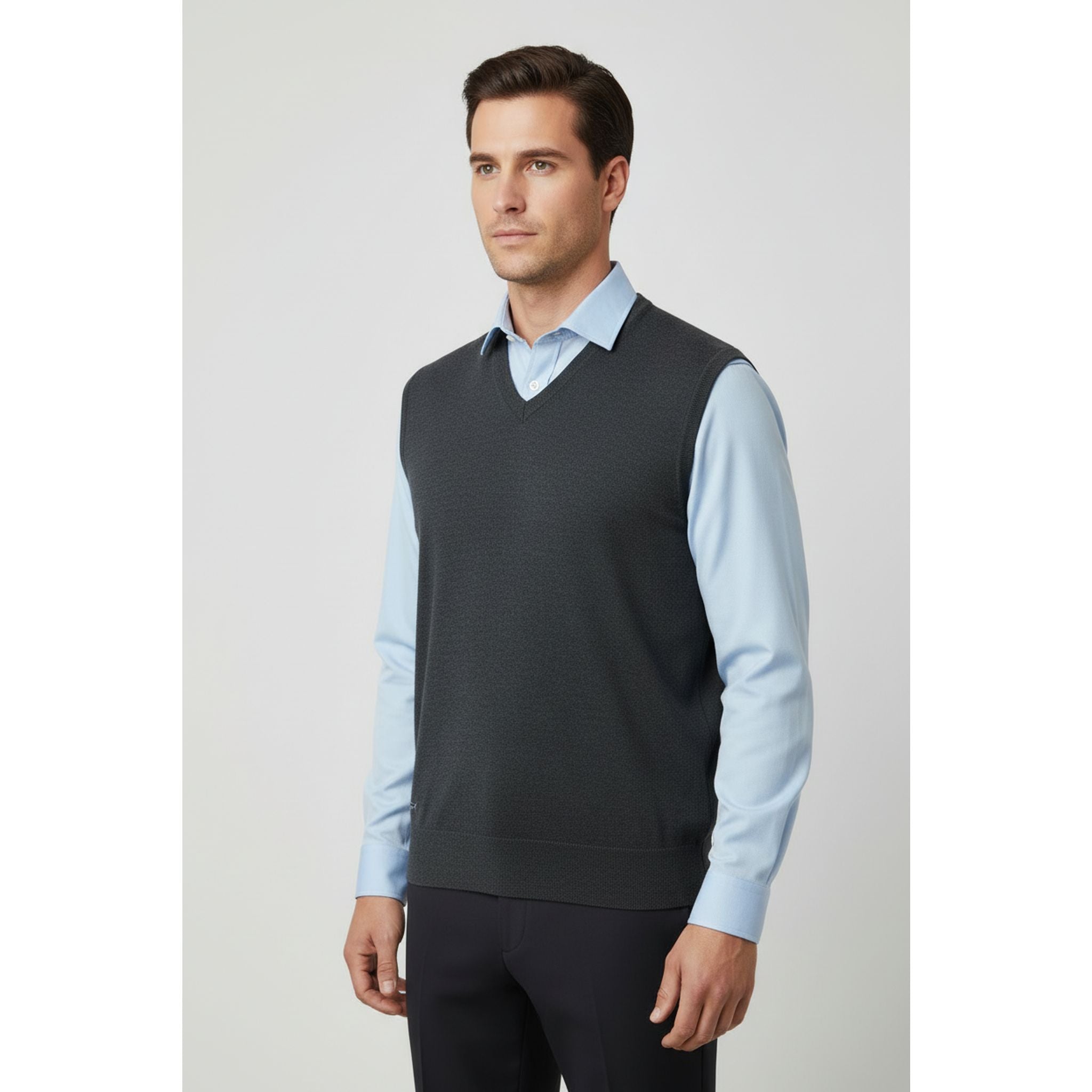 Greg Norman 50:50 Merino V Neck Slipover Jeans (Blu) S Uomo