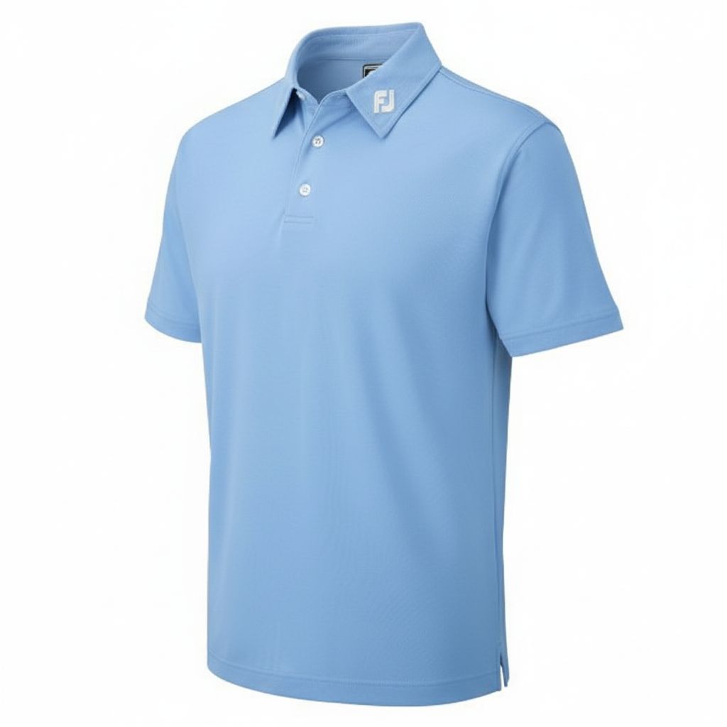 Polo in piqué elasticizzato tinta unita Footjoy blu chiaro con logo "DCC" S da uomo