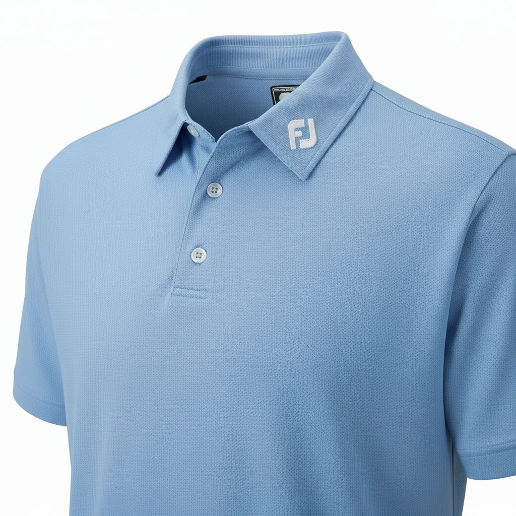 Polo in piqué elasticizzato tinta unita Footjoy blu chiaro con logo "DCC" S da uomo