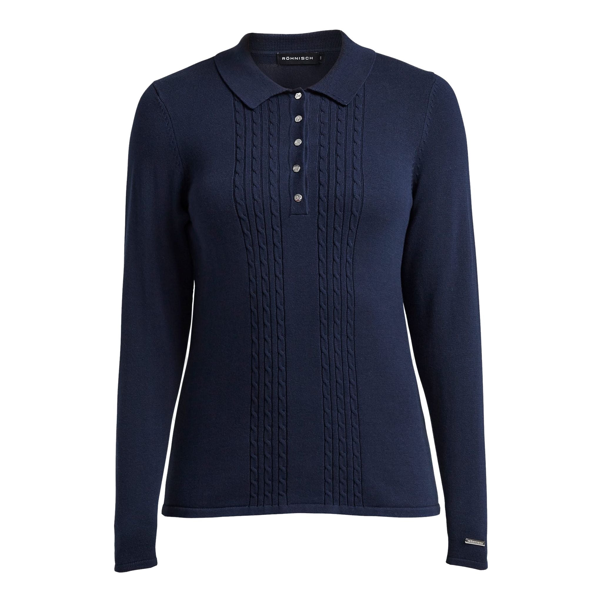 Polo Röhnisch lavorata a maglia a maniche lunghe blu navy da donna
