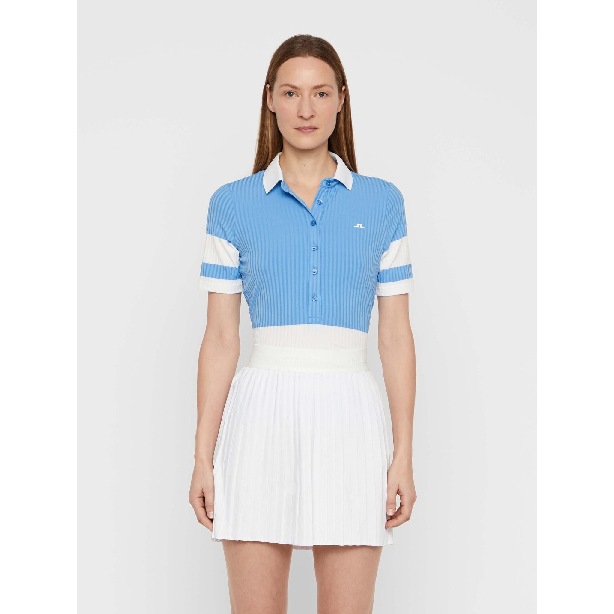J. Lindeberg W Natasha-Rib Jersey Polo Lake Blue Donna