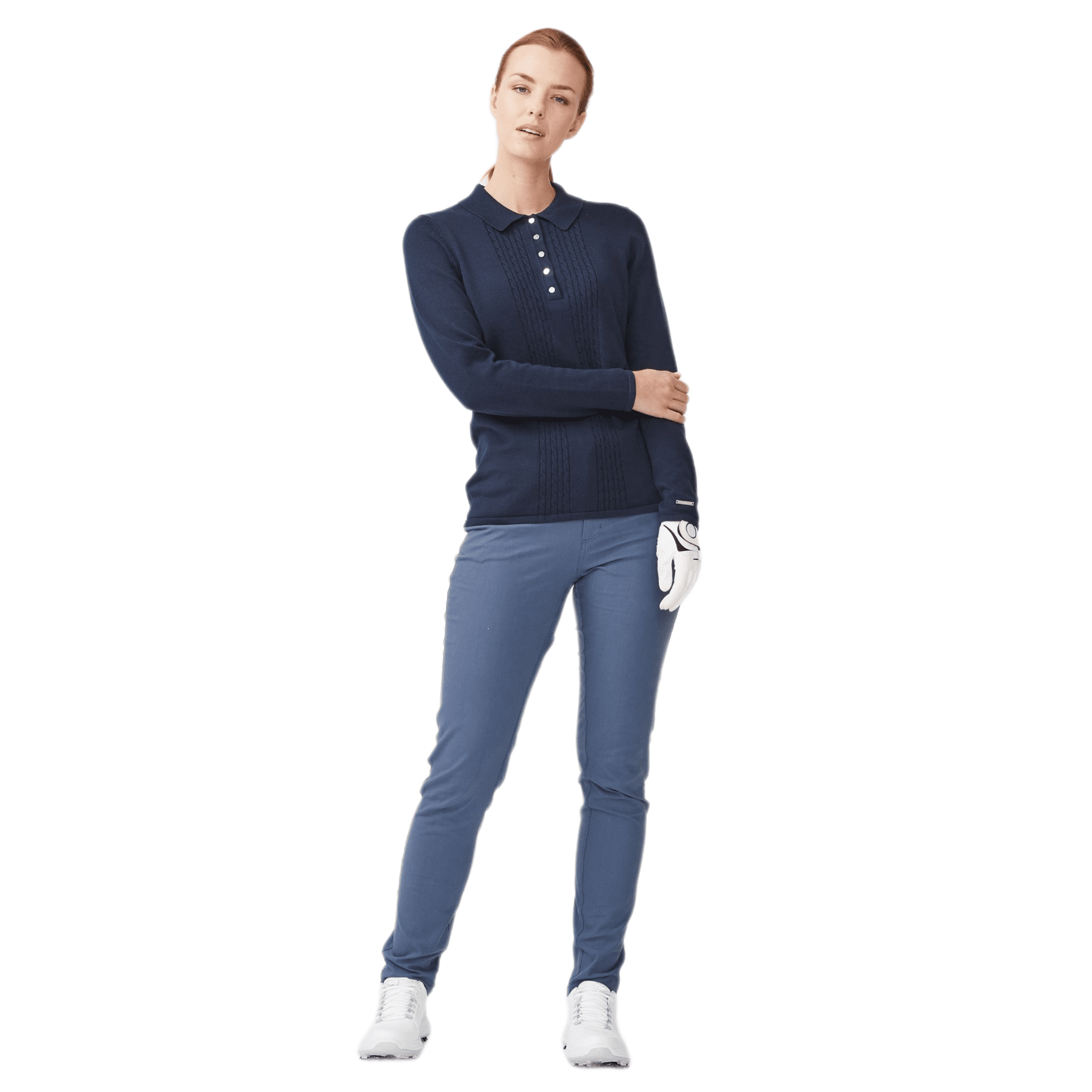 Polo Röhnisch lavorata a maglia a maniche lunghe blu navy