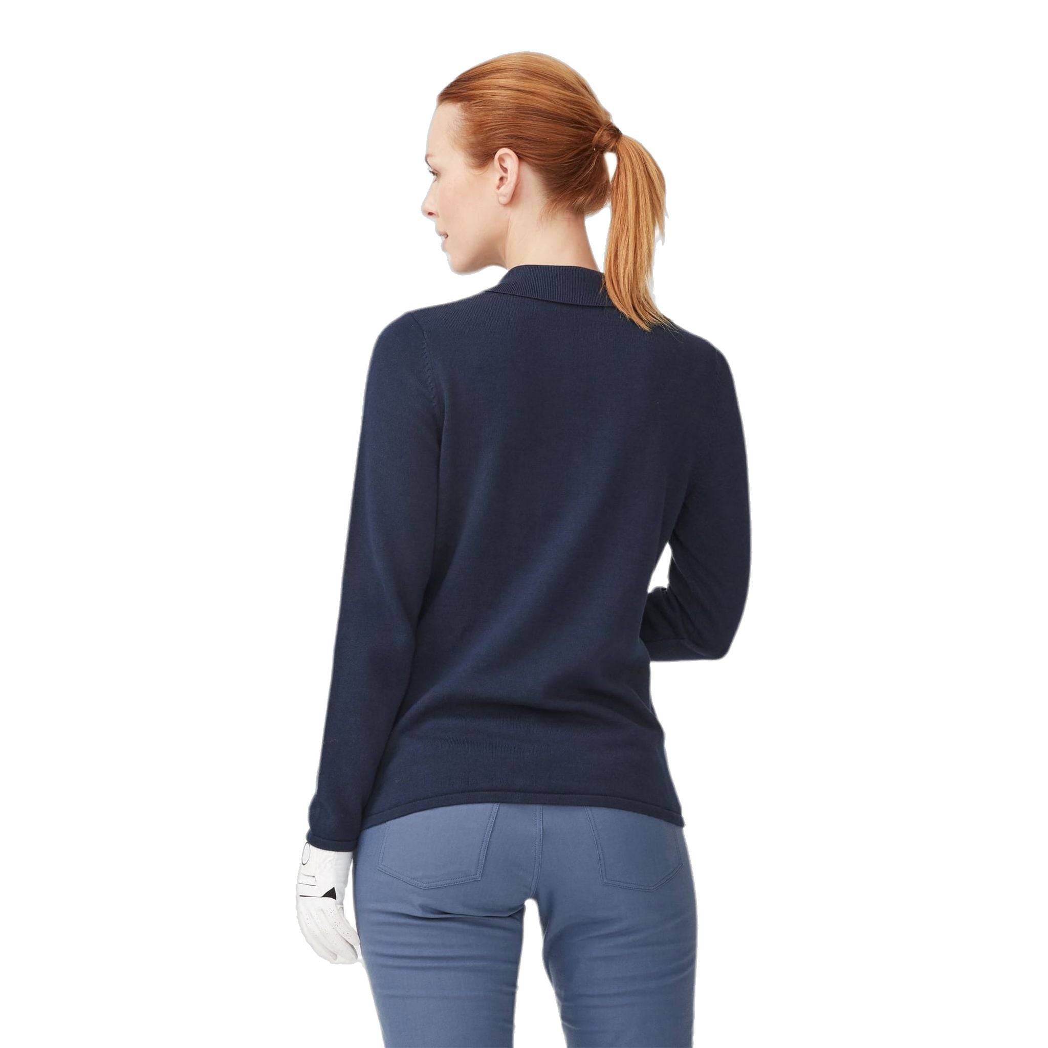 Polo Röhnisch lavorata a maglia a maniche lunghe blu navy da donna