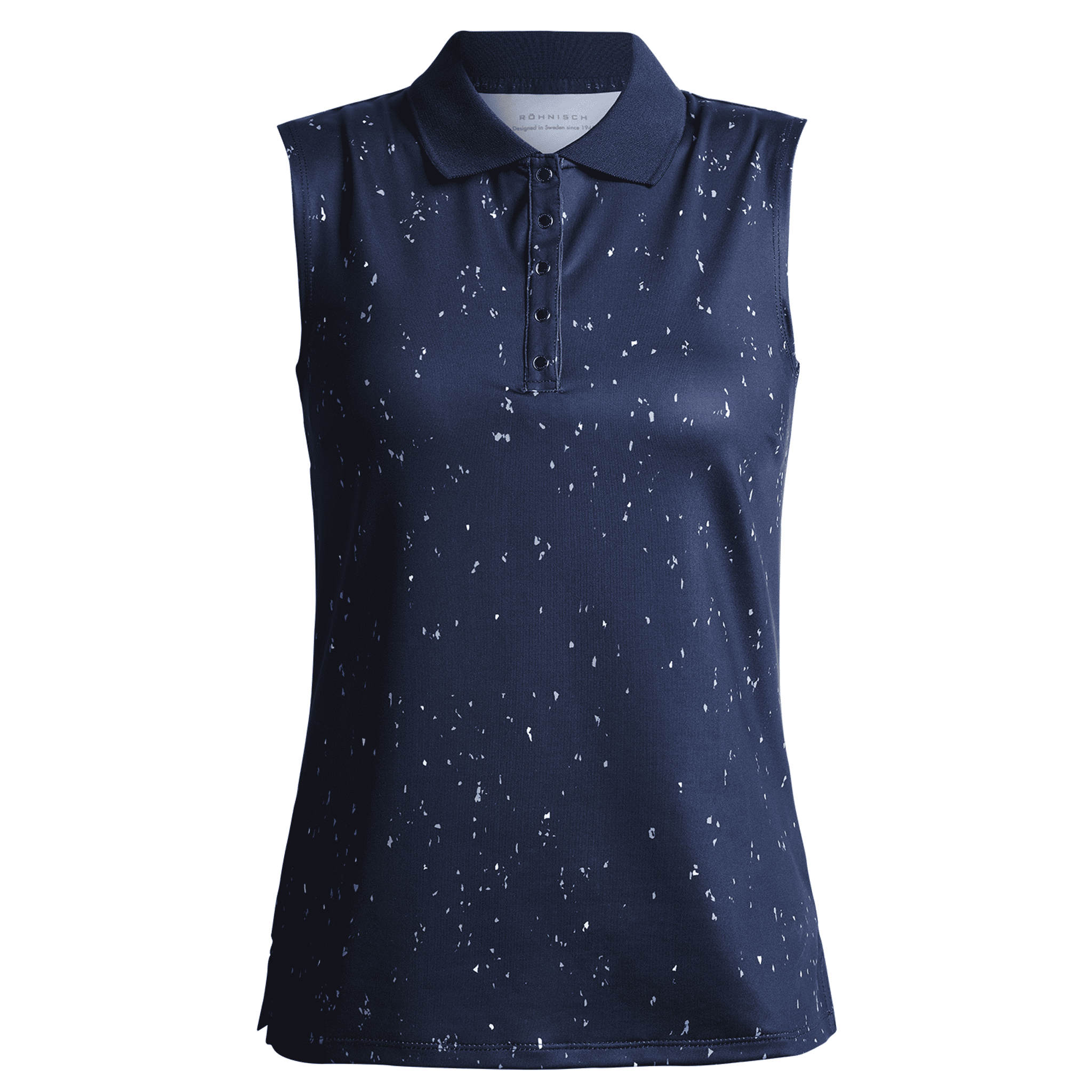 Polo da golf Röhnisch Direction senza maniche blu navy/micro spot D da donna