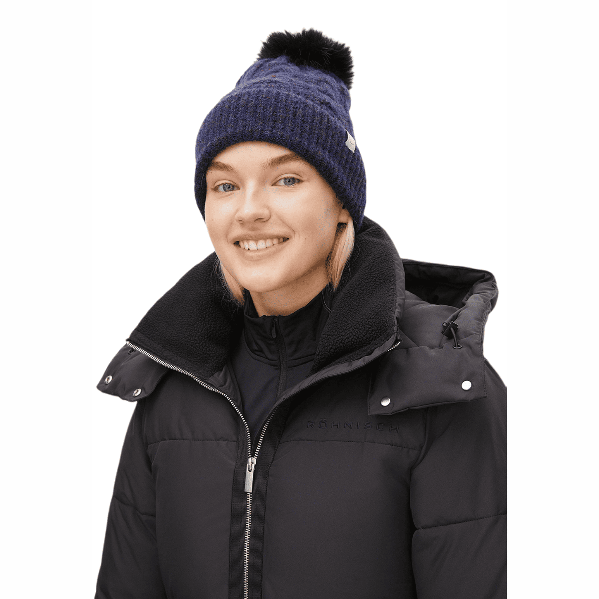 Berretto con treccia a pompon Röhnisch blu navy da donna da donna