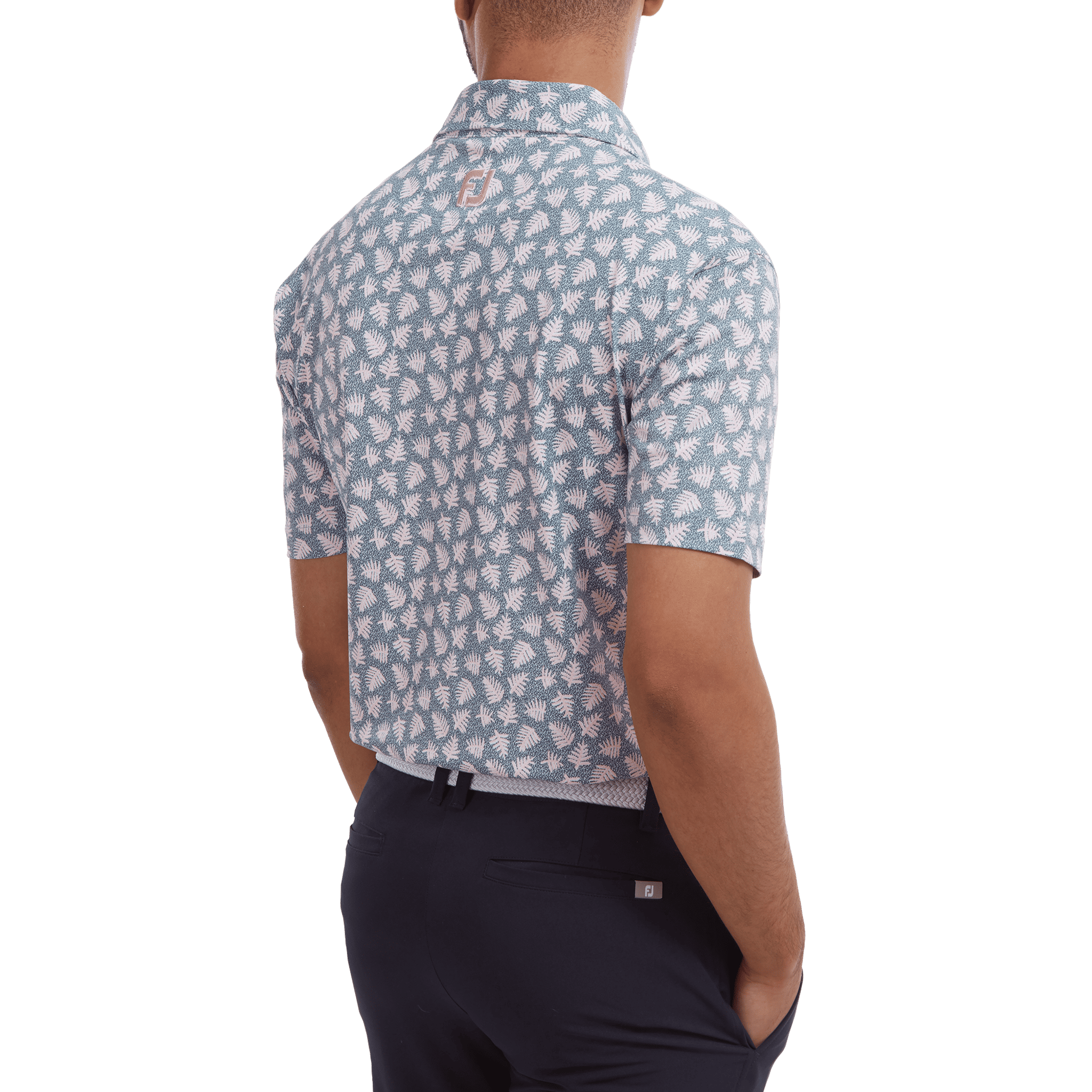 Footjoy M Polo Shadow Palm Print Pique Graphite/Quarzo Rosa Uomo